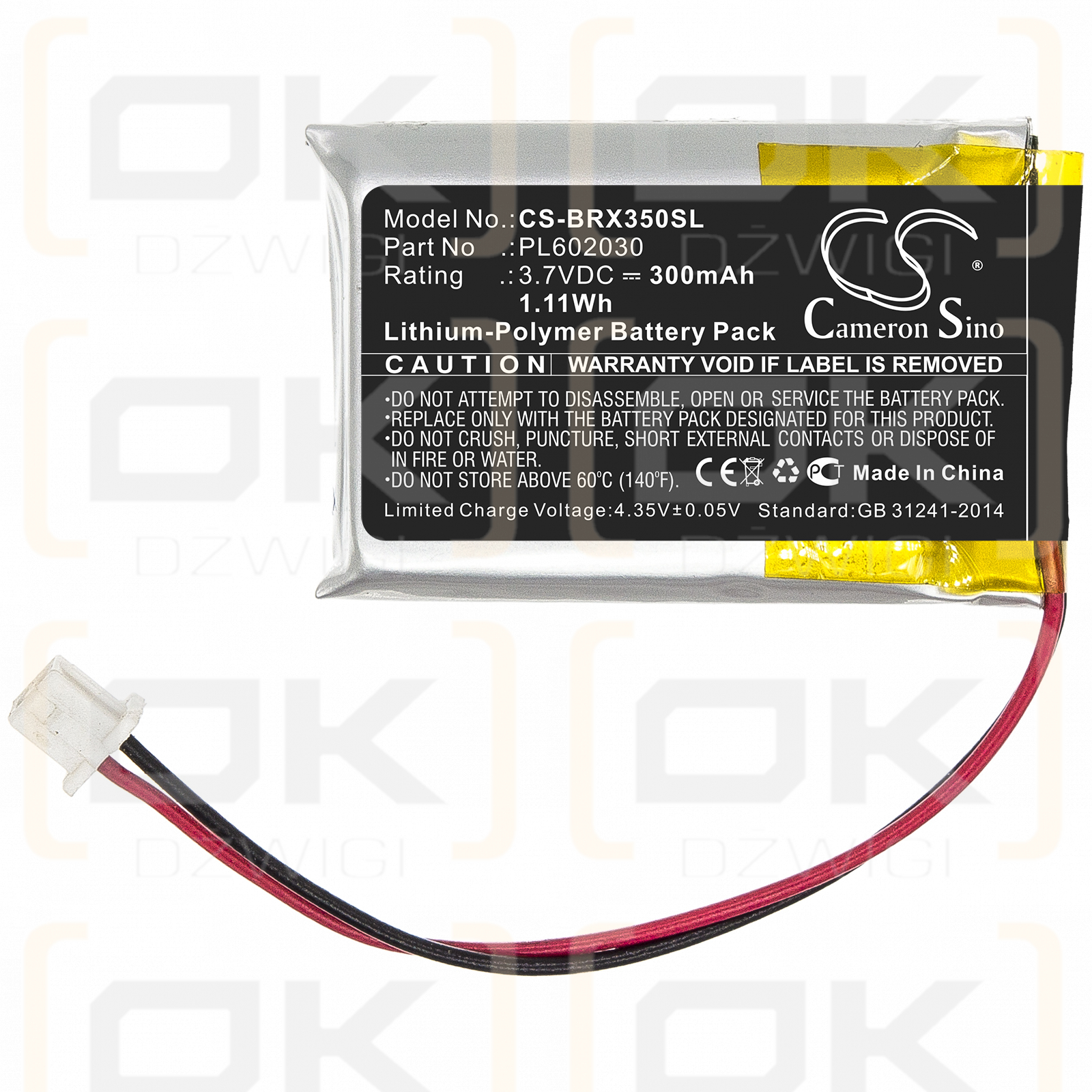 BlueParrott VXI B350-XT / PL602030 300mAh Li-Polímero 3.7V (Cameron Sino)