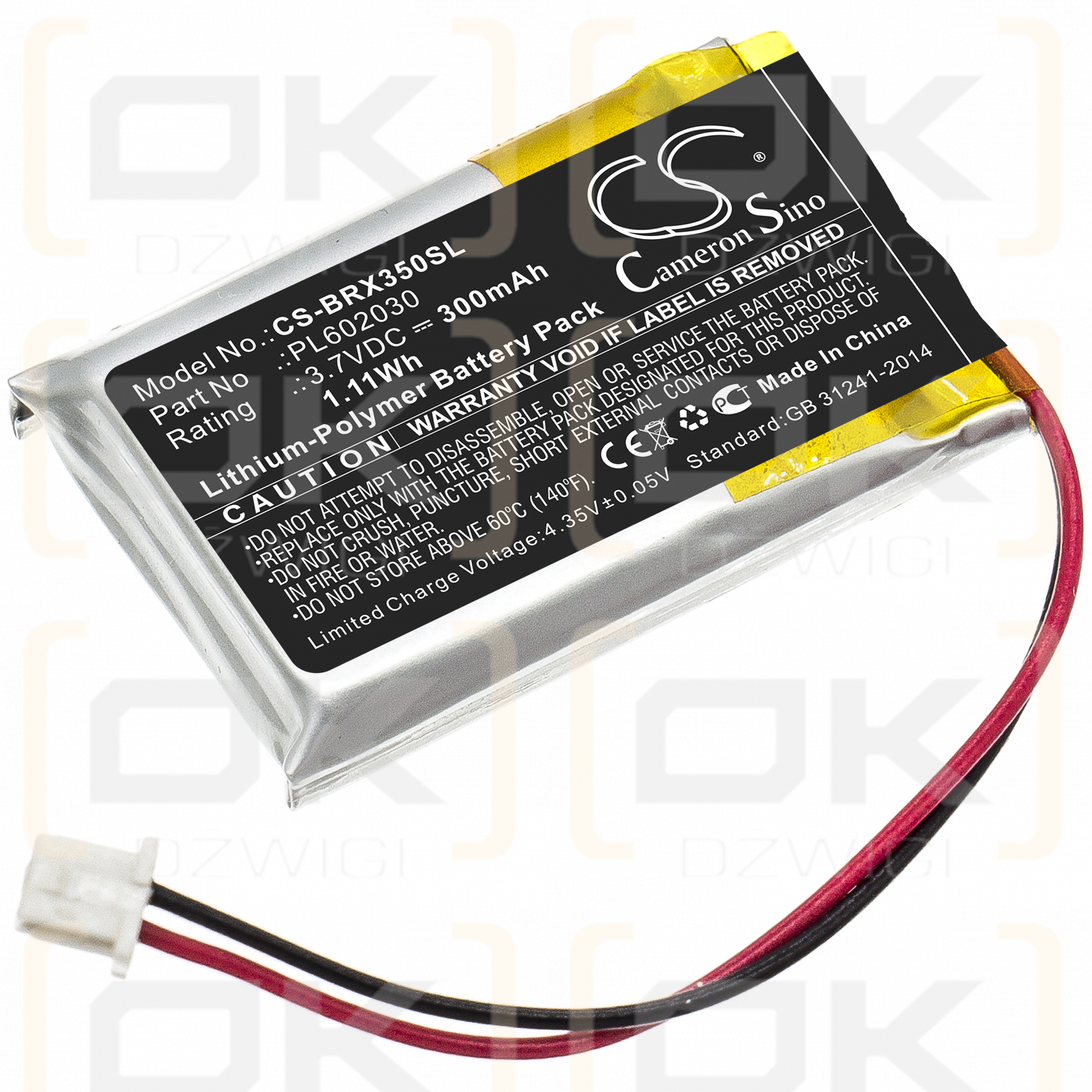 BlueParrott VXI B350-XT / PL602030 300mAh Li-Polímero 3.7V (Cameron Sino)