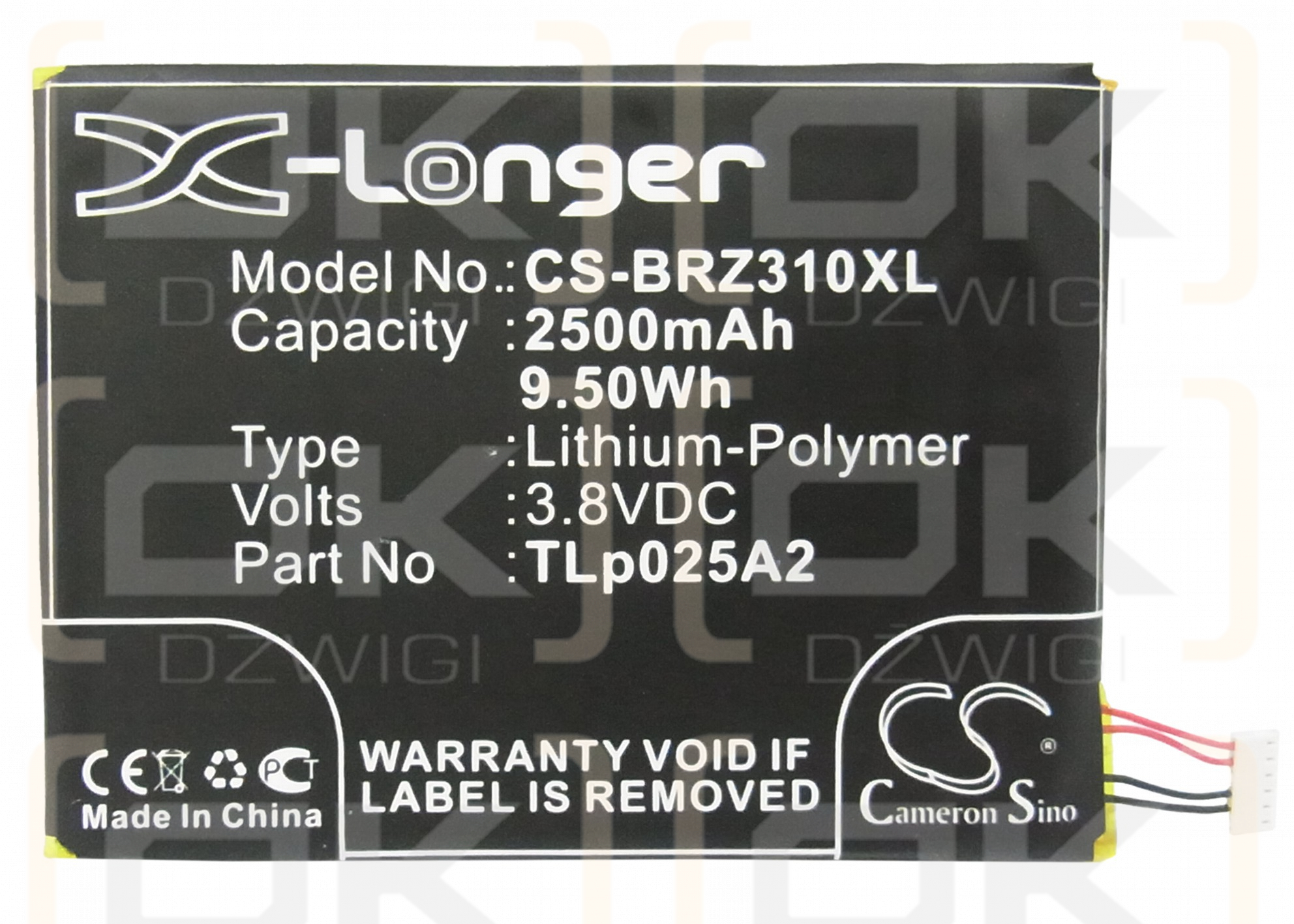 Blackberry STJ100-1 / TLp025A2 2500 mAh Li-Polymer 3,8 V (Cameron Sino)