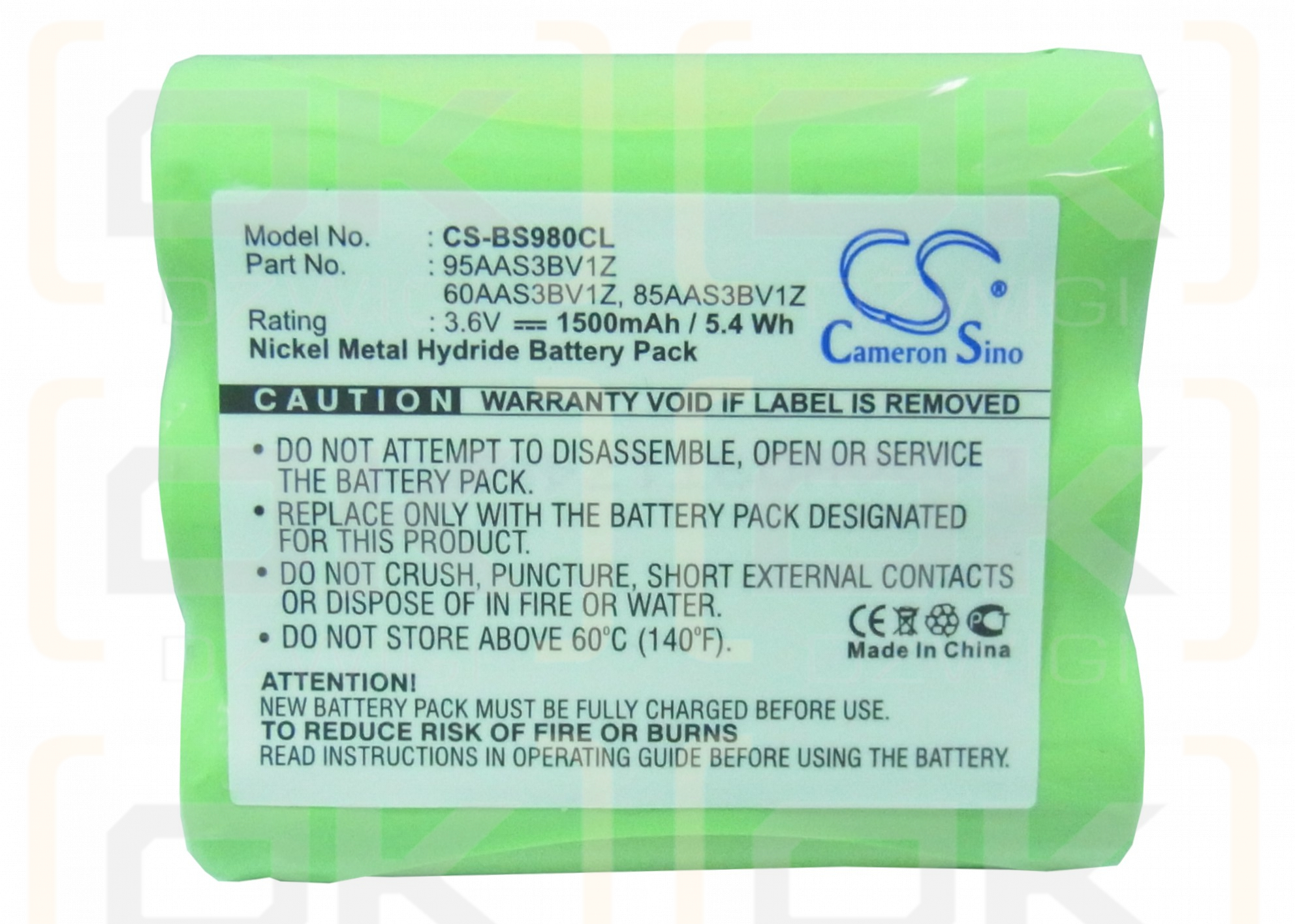 GP 95AAS3BV1Z / 60AAS3BV1Z 1500mAh Ni-MH 3.6V (Cameron Sino)