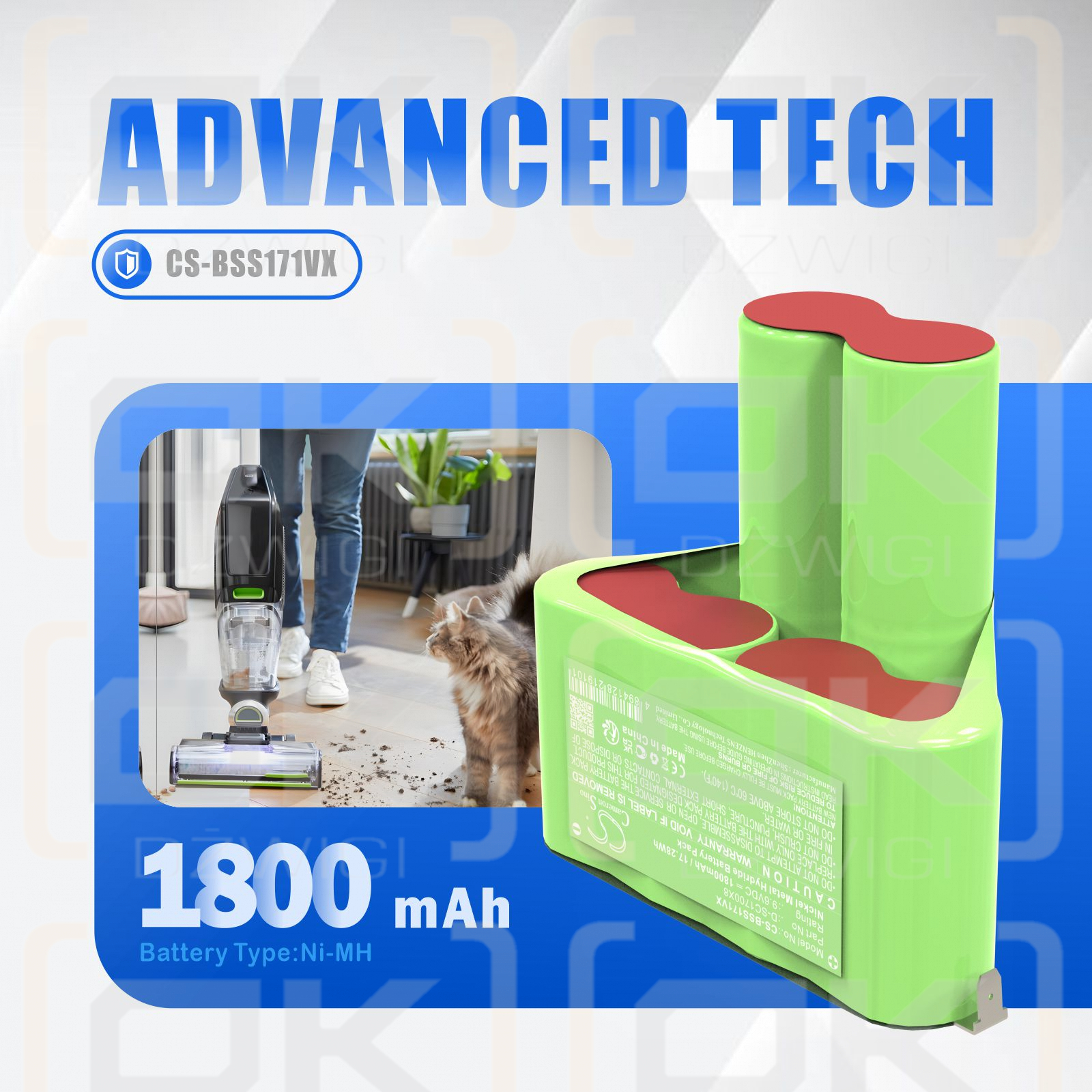 Bissell CrossWave X7 Cordless Pro / D-SC1700X8 1800mAh Ni-MH 9.6V (Cameron Sino)