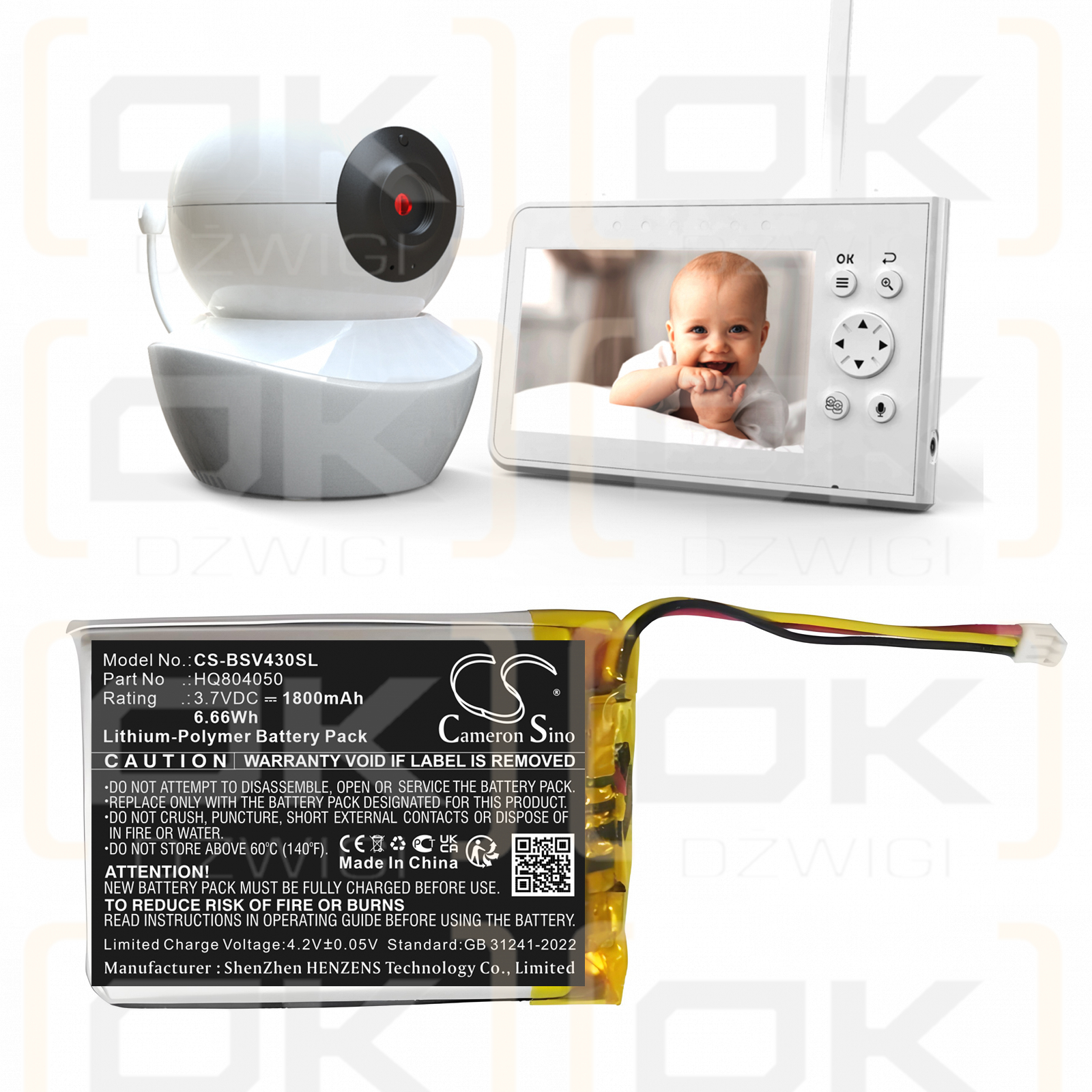 Babysense V43 Video Baby Monitor / HQ804050 1800mAh Li-Polymer 3.7V (Cameron Sino)