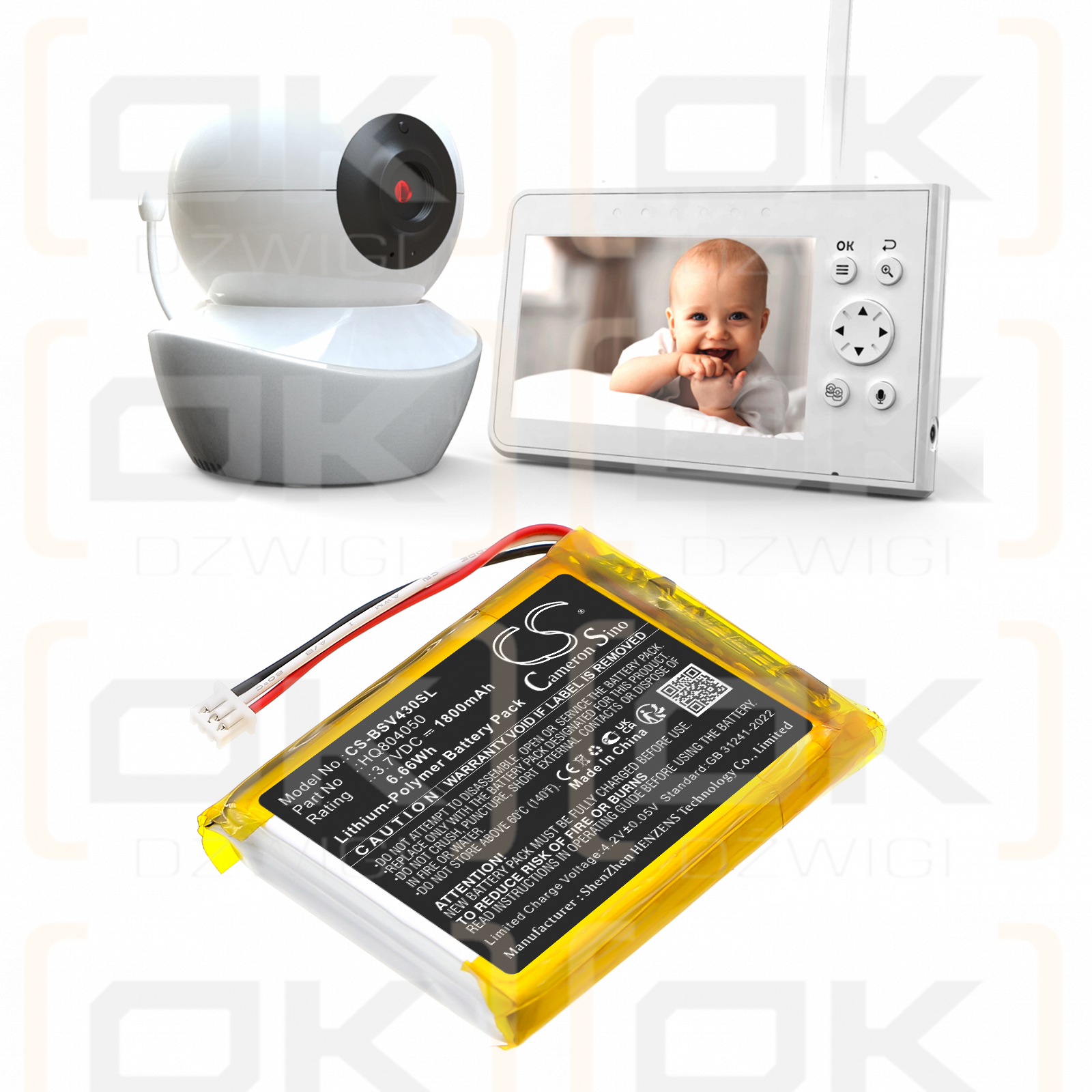 Monitor de bebé con video Babysense V43 / HQ804050 1800 mAh, polímero de litio, 3,7 V (Cameron Sino)
