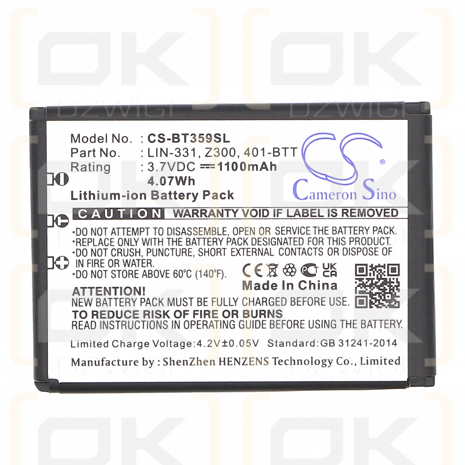 Globalsat TR-102 / LIN-331 1100mAh Li-ion 3.7V (Cameron Sino)