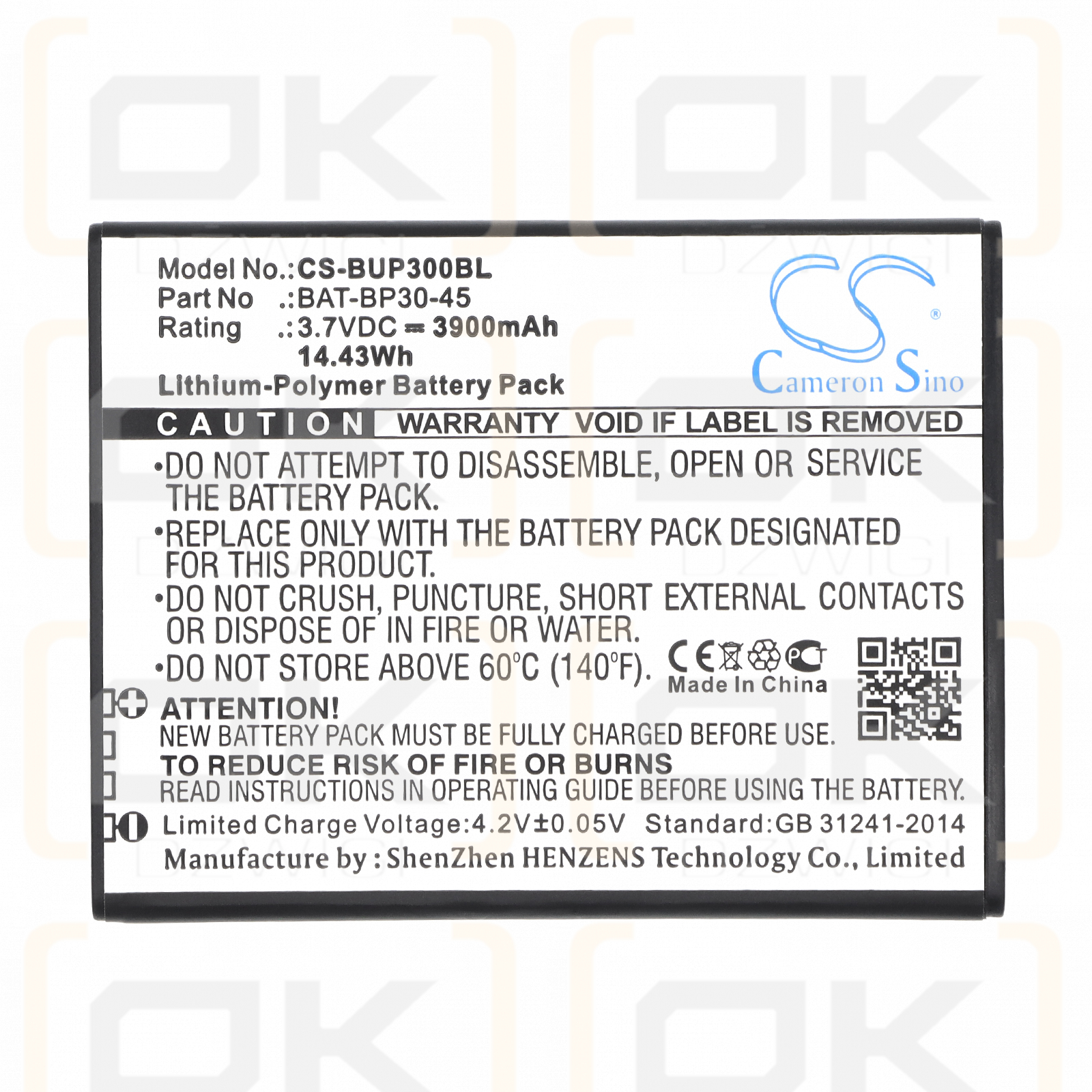 Bluebird BM180 / BAT-BP30-45 3900 mAh Li-Polymer 3.7 V (Cameron Sino)