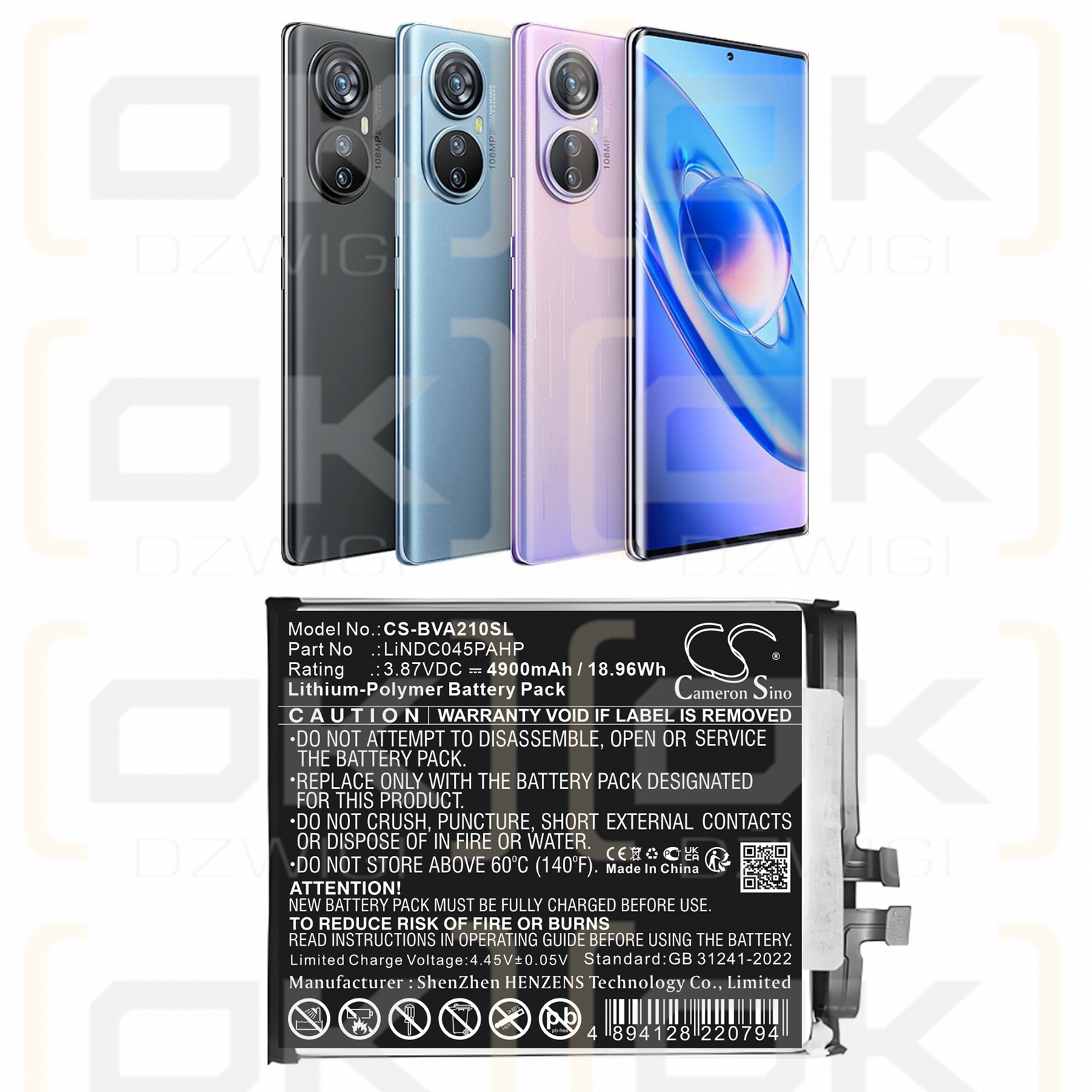 Blackview A200 Pro / LiNDC045PAHP 4900 mAh Li-Polymer 3,87 V (Cameron Sino)