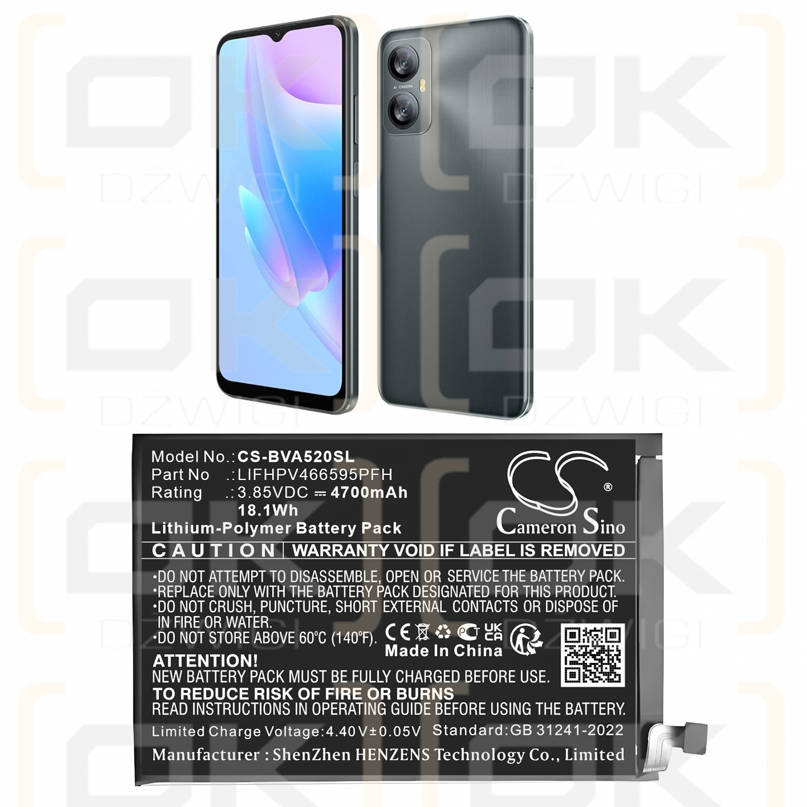Blackview A52 / LIFHPV466595PFH 4700 mAh Li-Polymer 3,85 V (Cameron Sino)