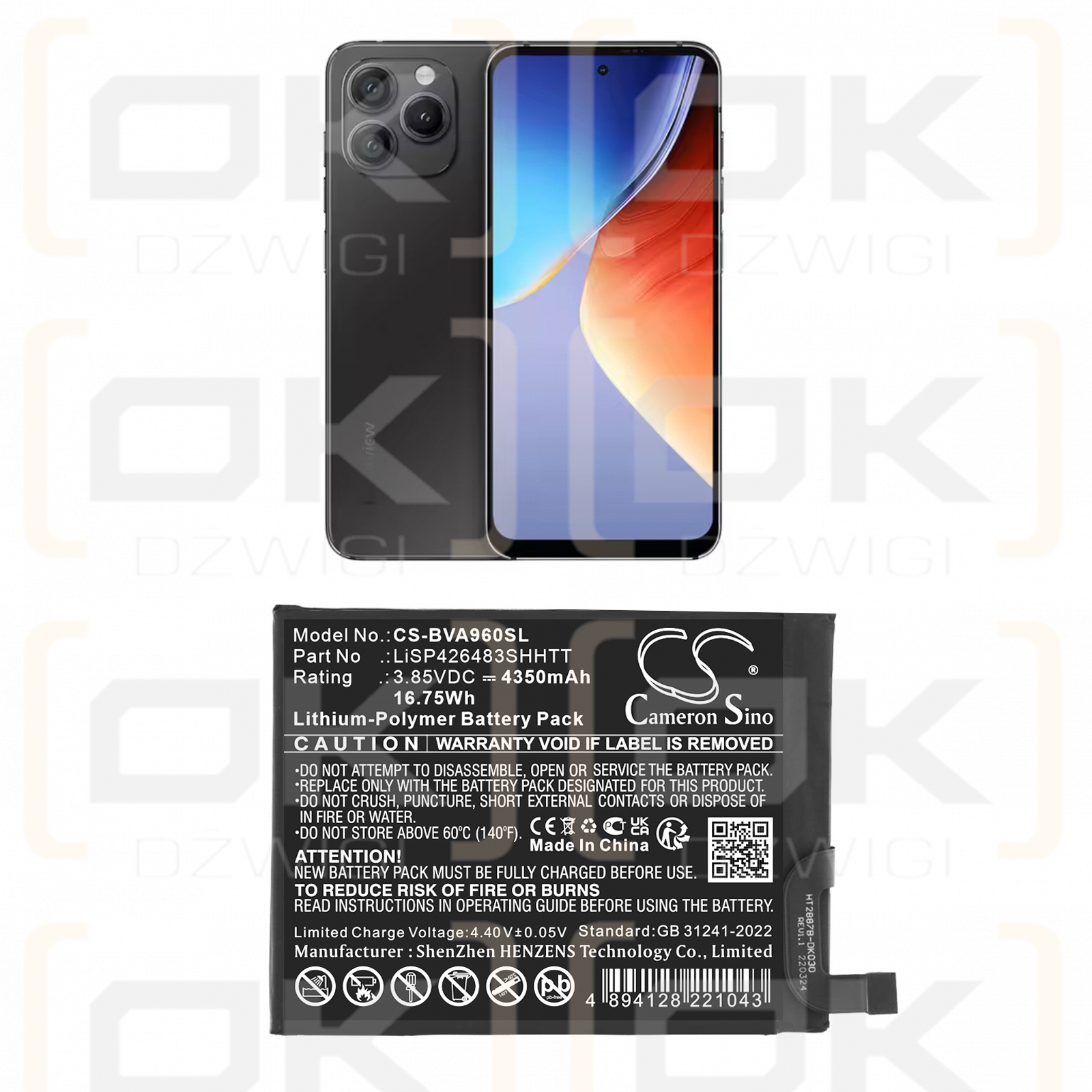 BlackView A96 / LiSP426483SHHTT 4350 mAh Li-Polymer 3,85 V (Cameron Sino)