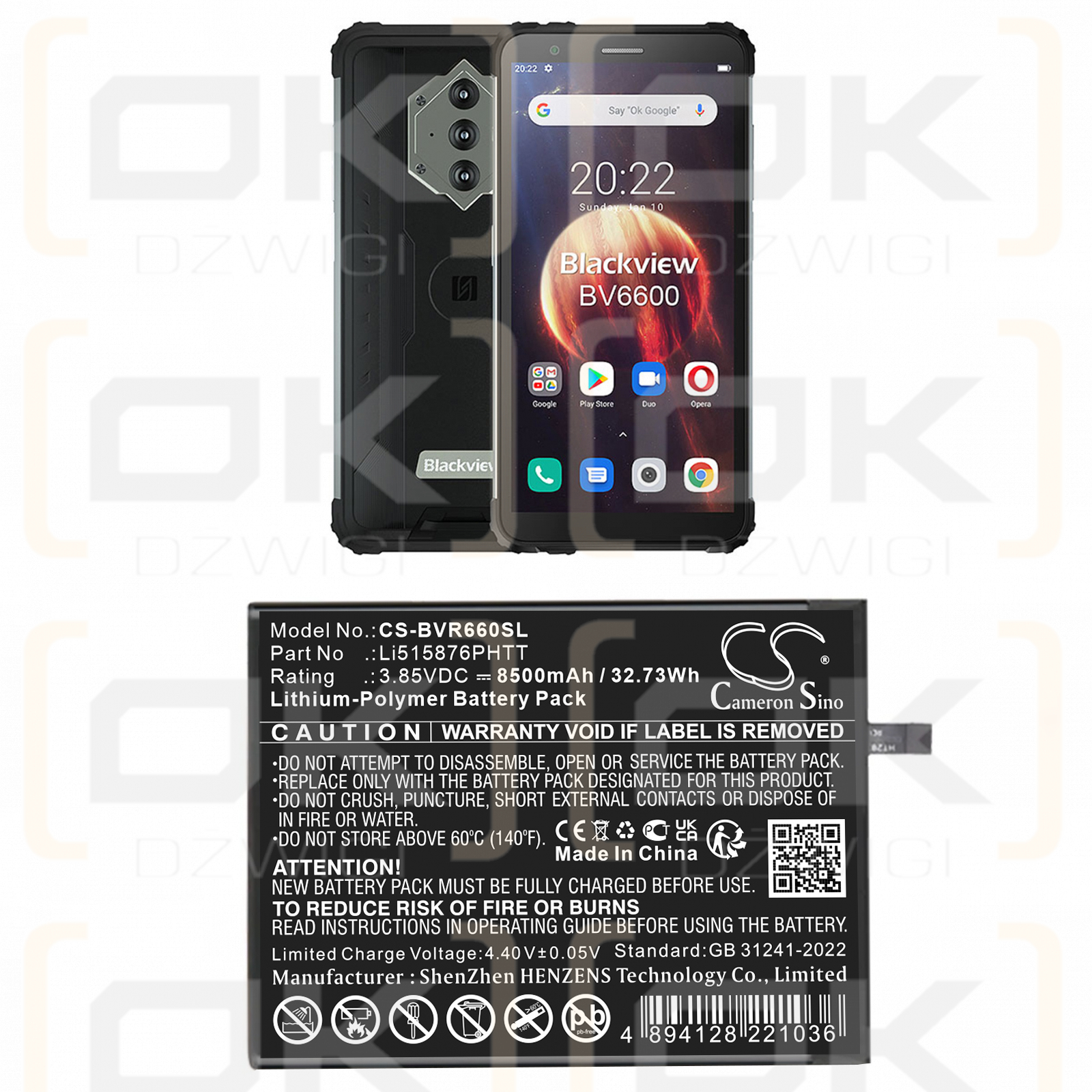 Blackview BV6600 / Li515876PHTT 8500 mAh Li-Polymer 3,85 V (Cameron Sino)