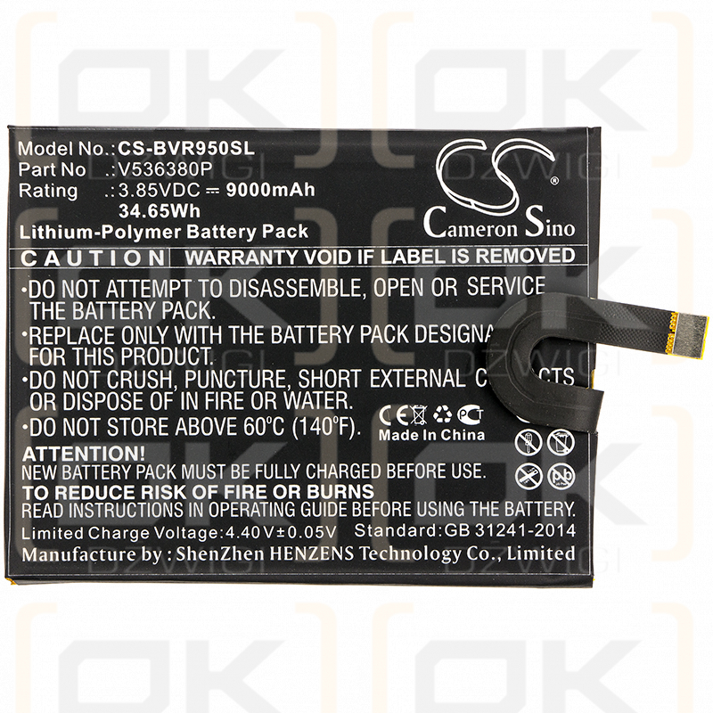 Blackview BV9500 Oro / V536380P 9000 mAh Li-Polymer 3,85 V (Cameron Sino)