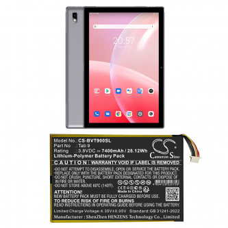 Blackview Tab 9 10,1 дюйма, 7400 мАч, литий-полимерный, 3,8 В (Cameron Sino)