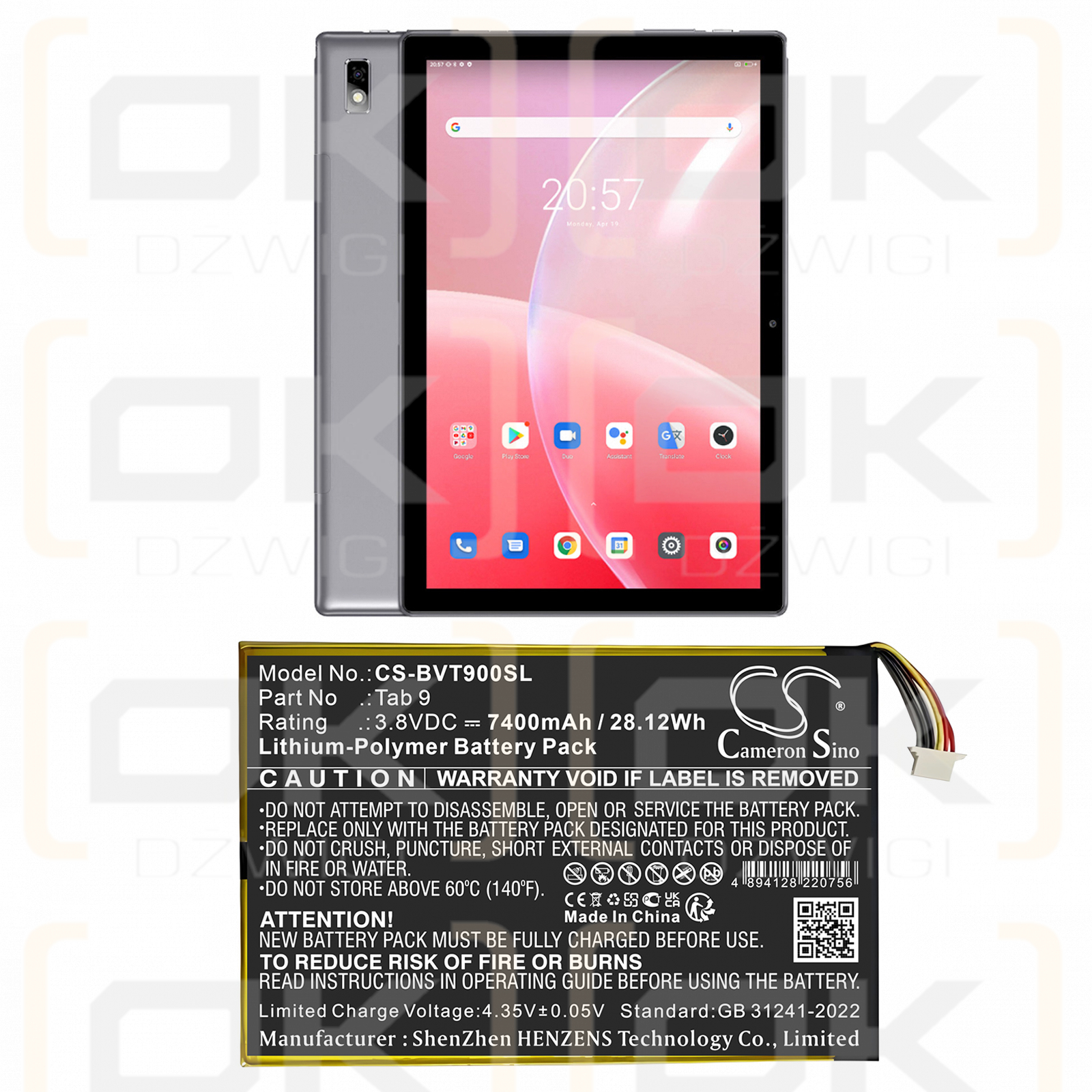Blackview Tab 9 10.1Inch 7400mAh Li-Polymer 3.8V (Cameron Sino)