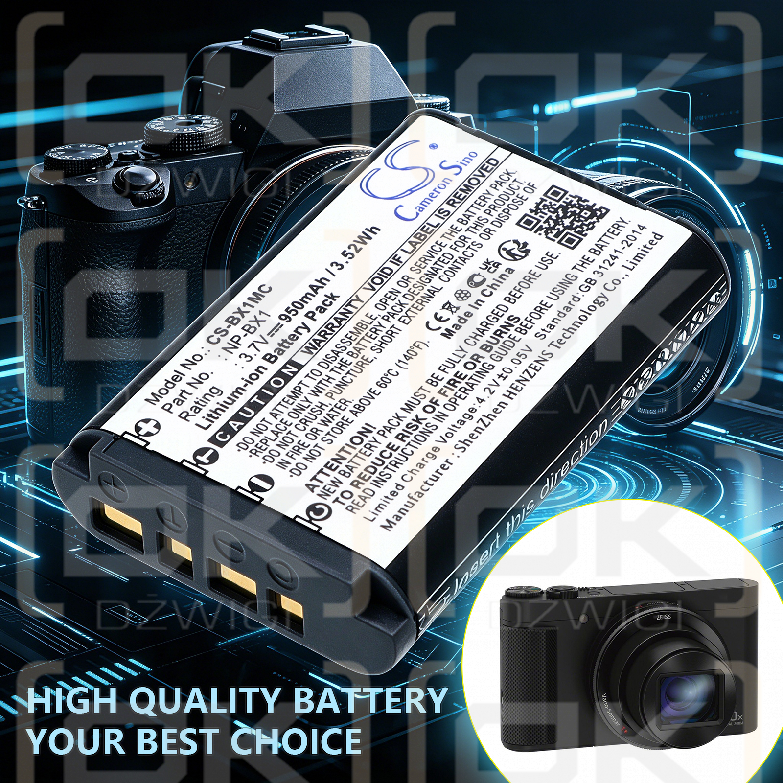 Batería de repuesto para Sony ZV-1F / NP-BX1 950mAh Li-ion 3.7V (Cameron Sino)