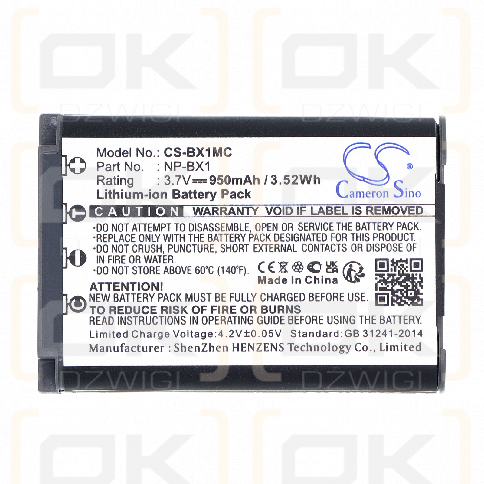 Batería de repuesto para Sony ZV-1F / NP-BX1 950mAh Li-ion 3.7V (Cameron Sino)