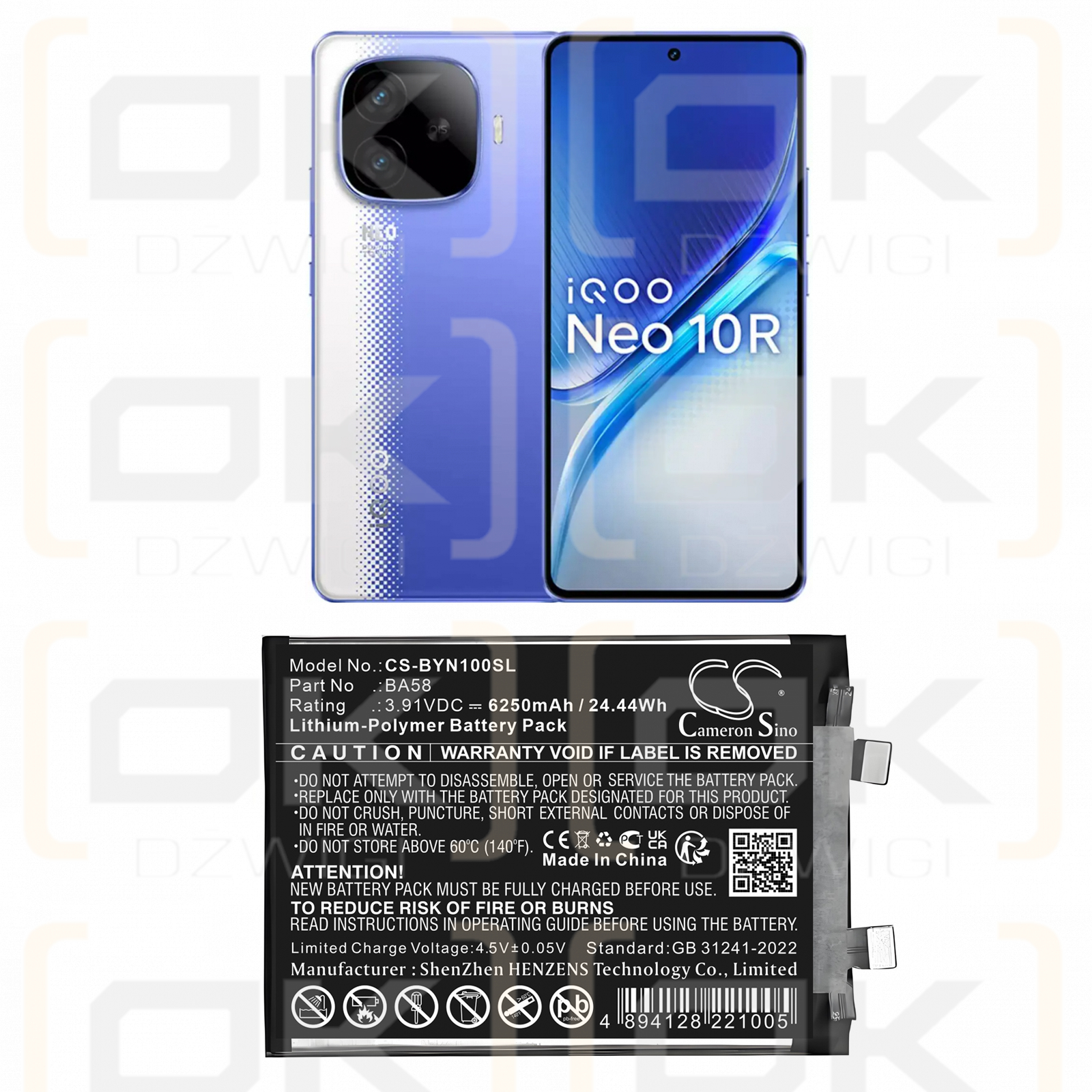 VIVO iQOO Neo10 R / BA58 6250 mAh Li-Polymer 3,91 V (Cameron Sino)