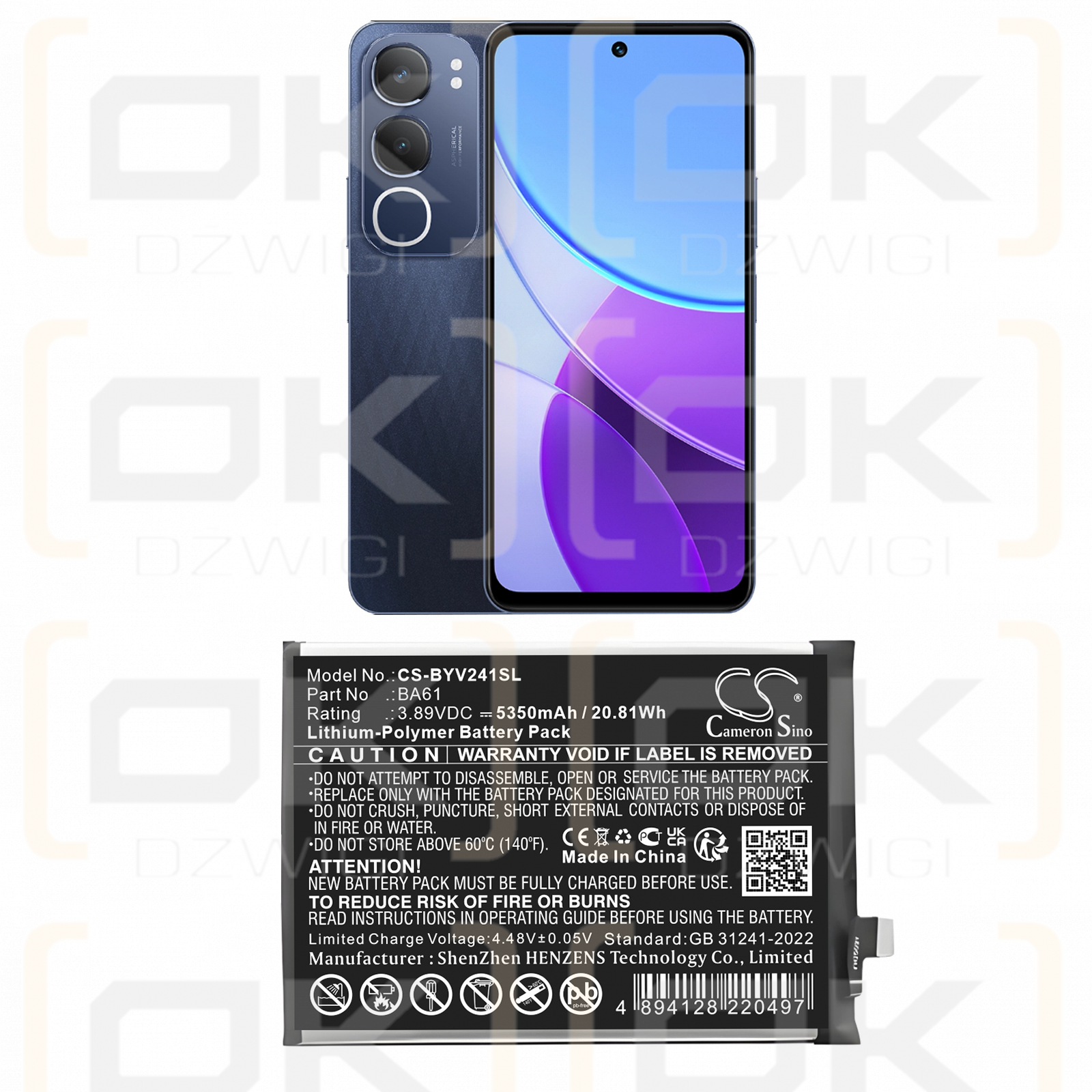 VIVO Y19s / BA61 5350 mAh Li-Polymer 3,89 V (Cameron Sino)