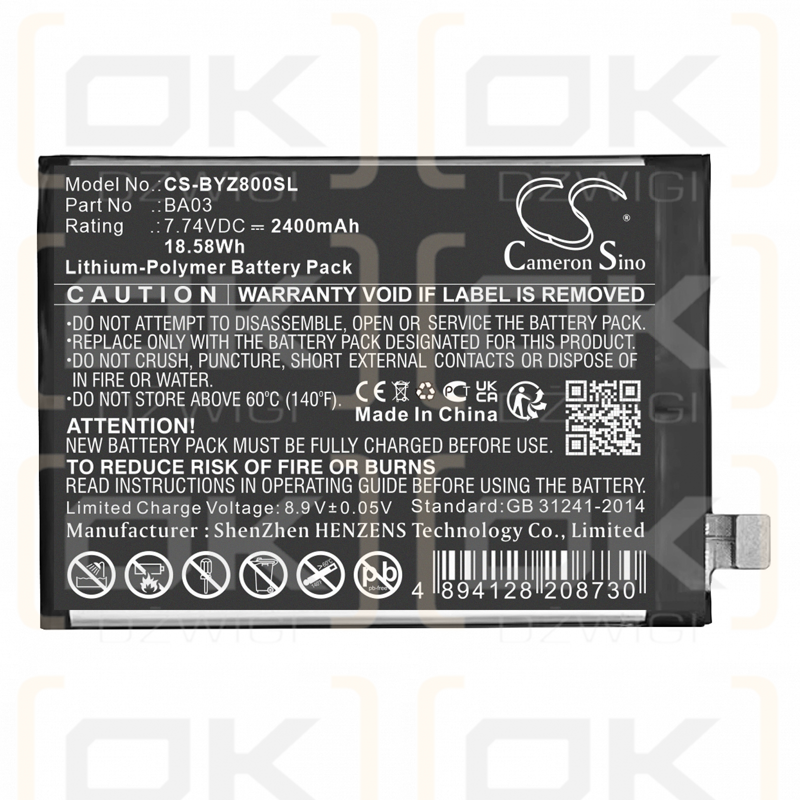 VIVO IQOO Z8 / BA03 2400 mAh Li-Polymer 7,74 V (Cameron Sino)