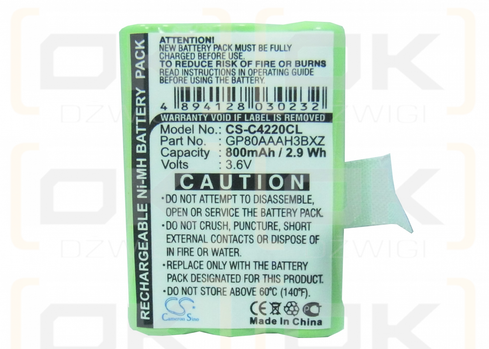 Clarity Professional C4230HS / GP80AAAH3BXZ 800mAh Ni-MH 3.6V (Cameron Sino)