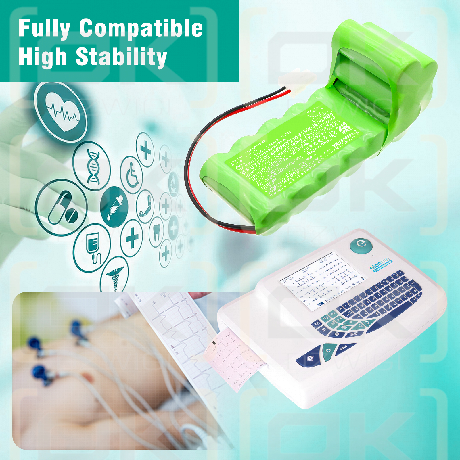 Cardioline ECG ELAN 1100 / 110777 2100mAh Ni-MH 12.0V (Cameron Sino)