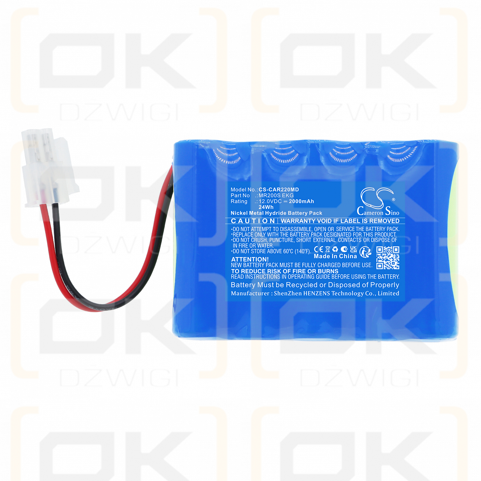 Ersatzakku für Cardioline MR1200L EKG 2000 mAh Ni-MH 12V (Cameron Sino)