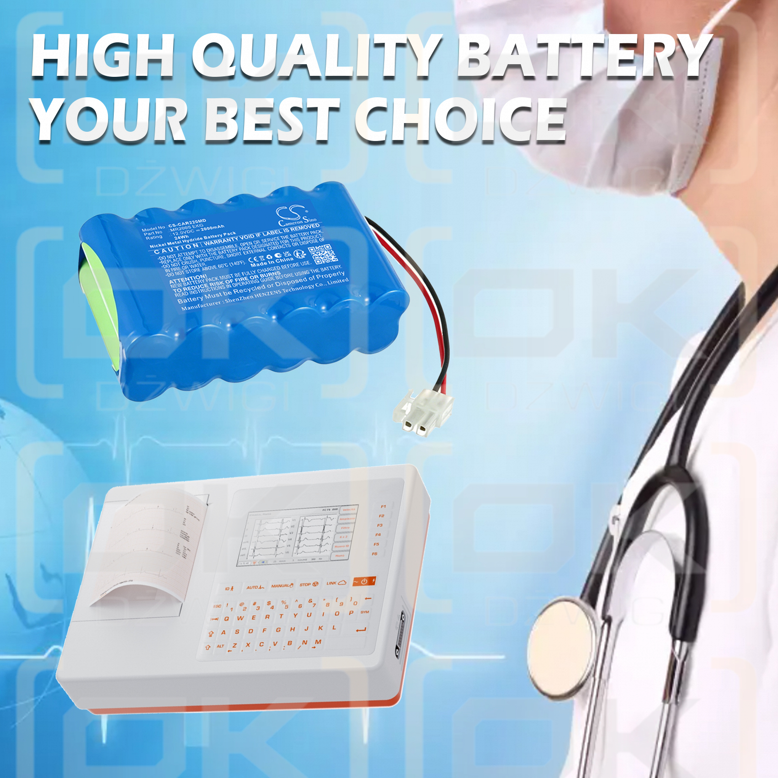 Ersatzakku für Cardioline MR1200L EKG 2000 mAh Ni-MH 12V (Cameron Sino)