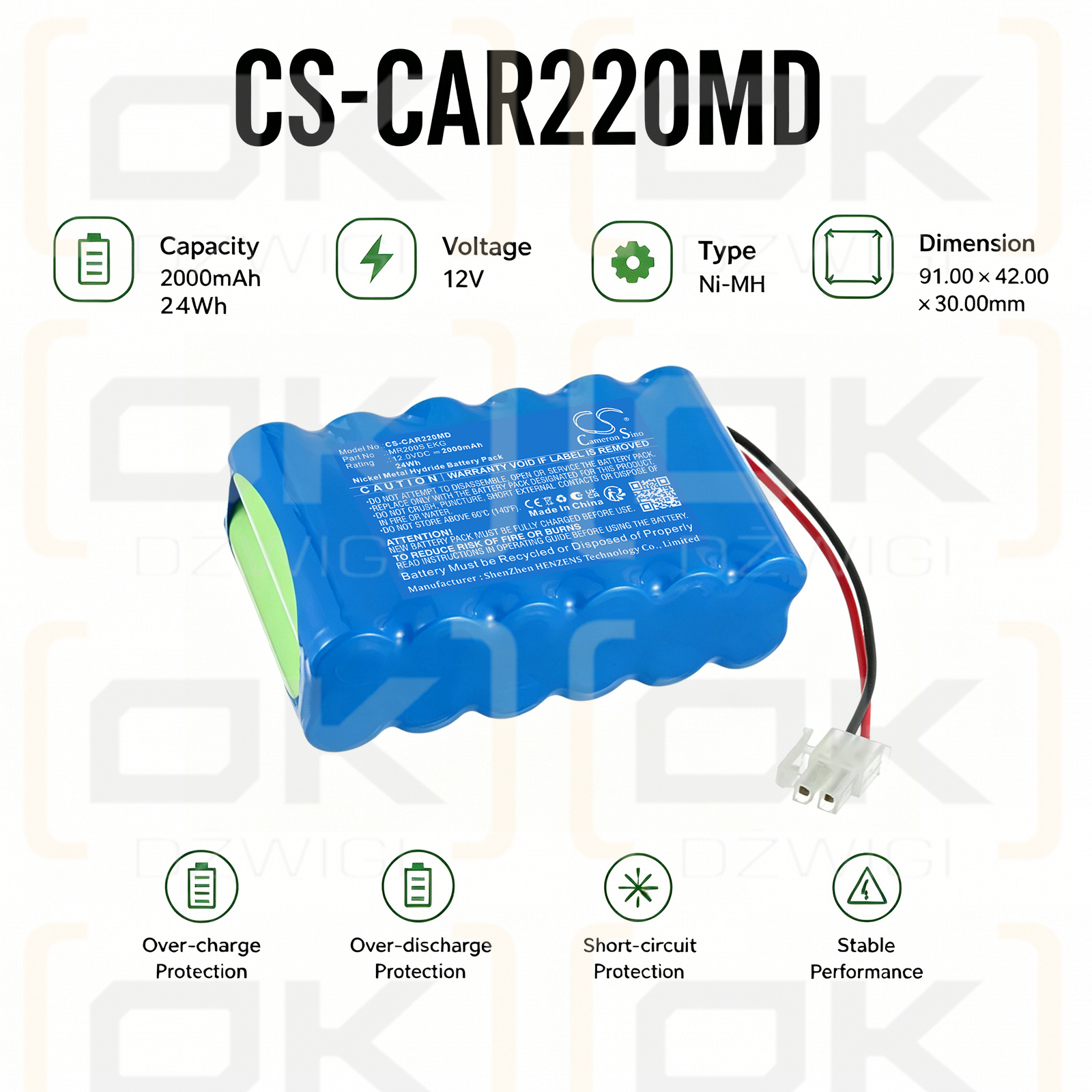Ersatzakku für Cardioline MR1200L EKG 2000 mAh Ni-MH 12V (Cameron Sino)