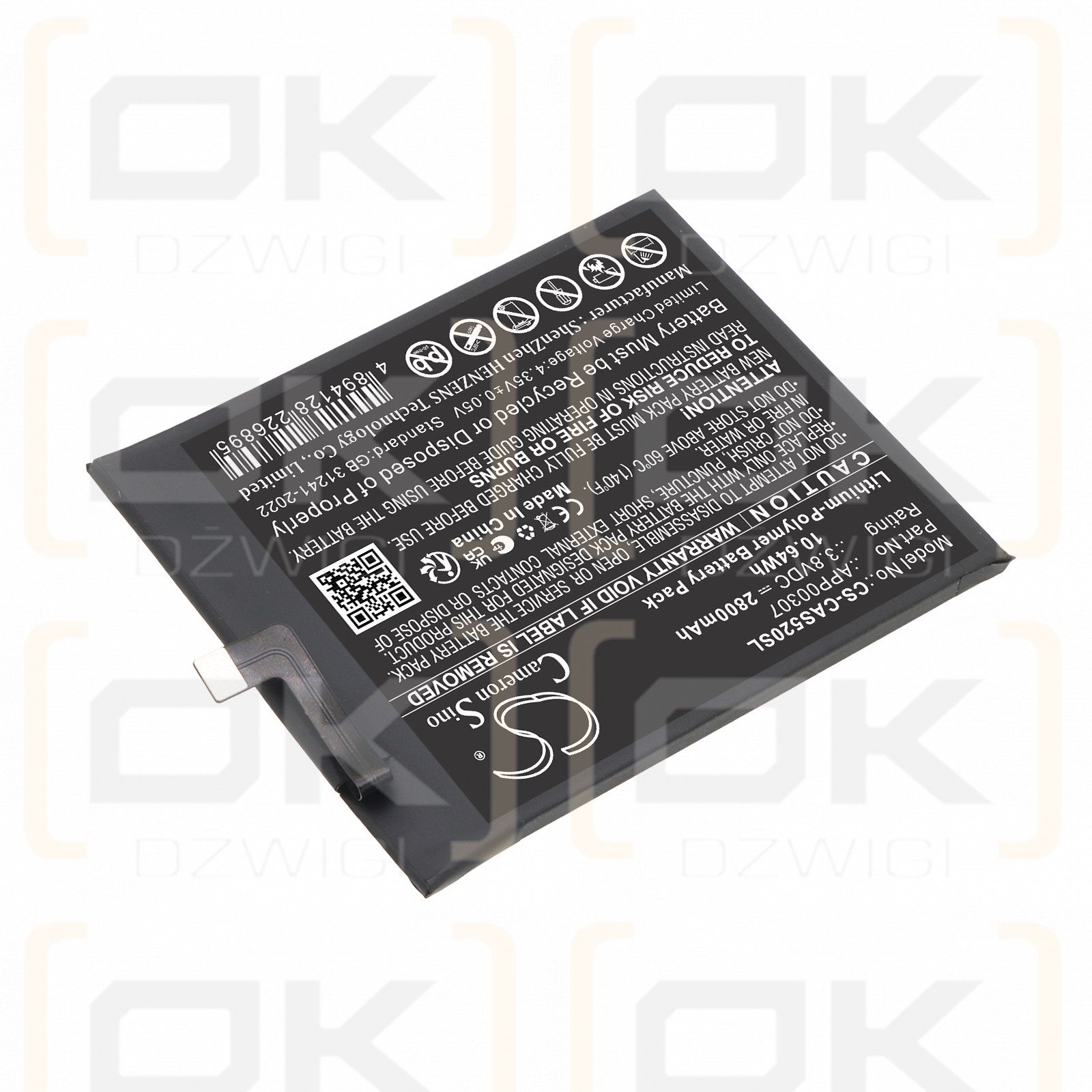 Ersatzakku für CAT S52 / APP00307 2800 mAh Li-Polymer 3,8 V (Cameron Sino)