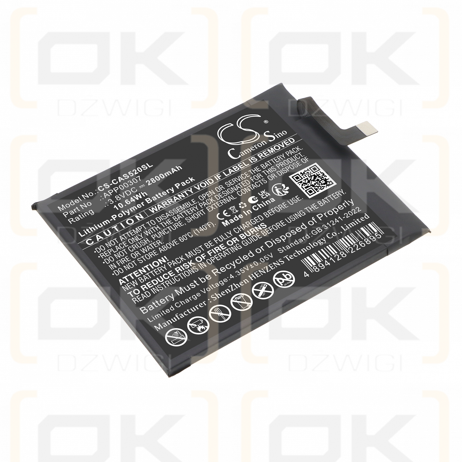 Ersatzakku für CAT S52 / APP00307 2800 mAh Li-Polymer 3,8 V (Cameron Sino)