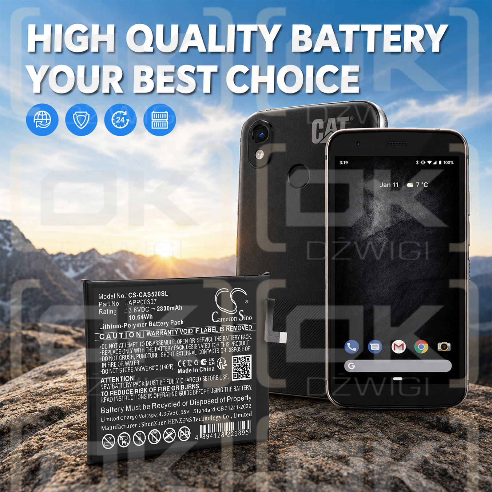 Ersatzakku für CAT S52 / APP00307 2800 mAh Li-Polymer 3,8 V (Cameron Sino)