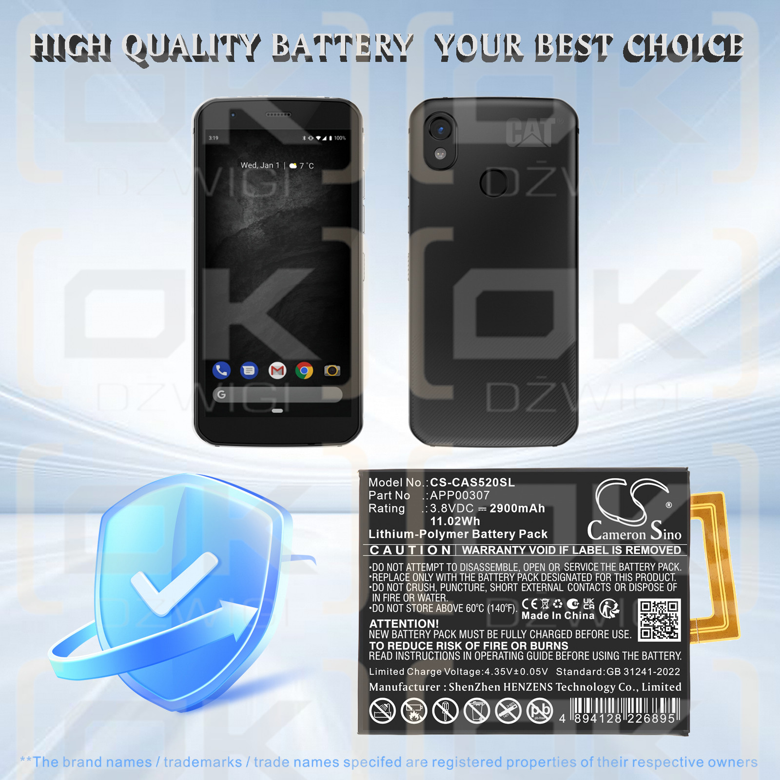 CAT S52 / APP00307 2900 mAh Li-Polymer 3.8 V (Cameron Sino)