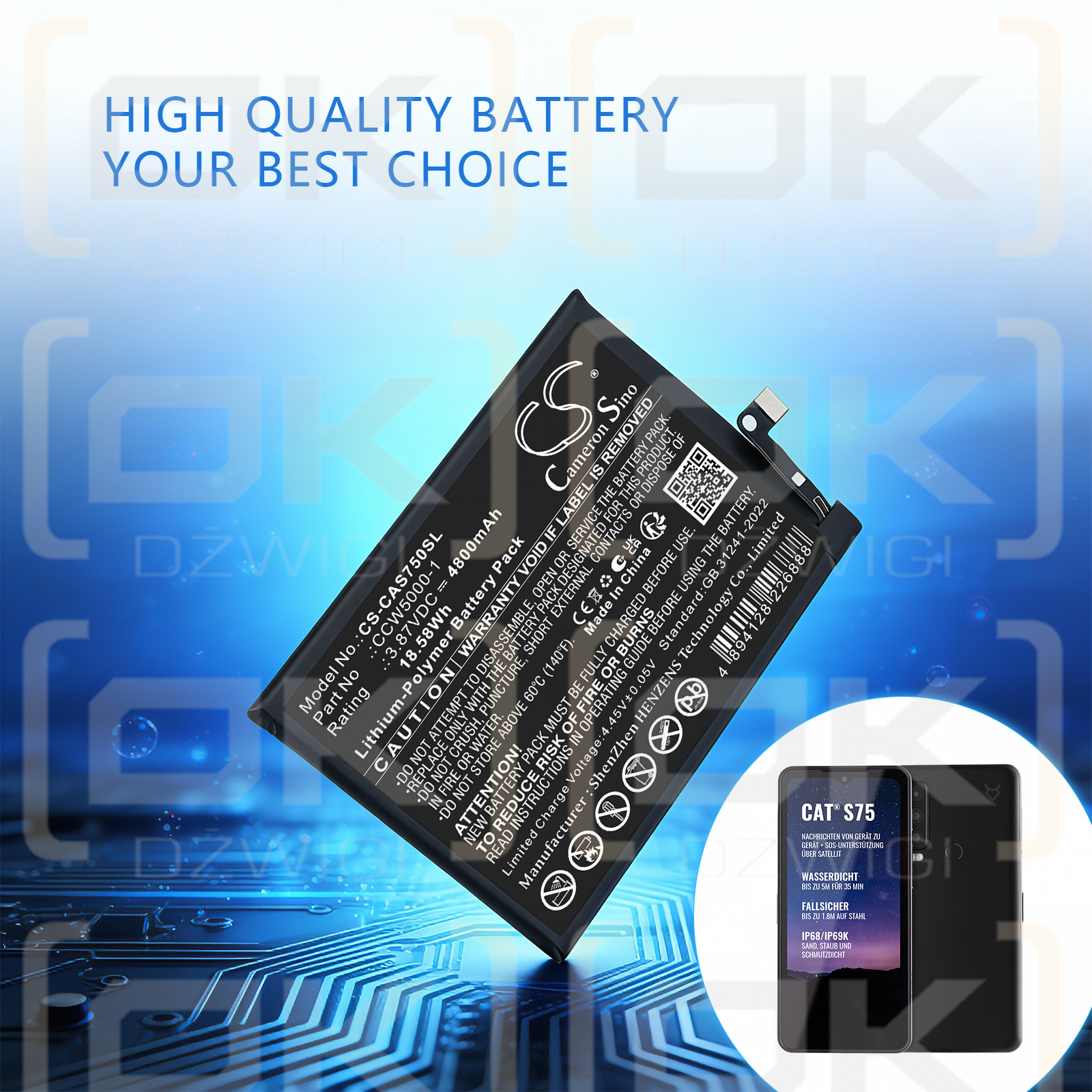 Bateria zamienna do CAT S75 / CCW5000-1 4800 mAh Li-Polymer 3.87 V (Cameron Sino)