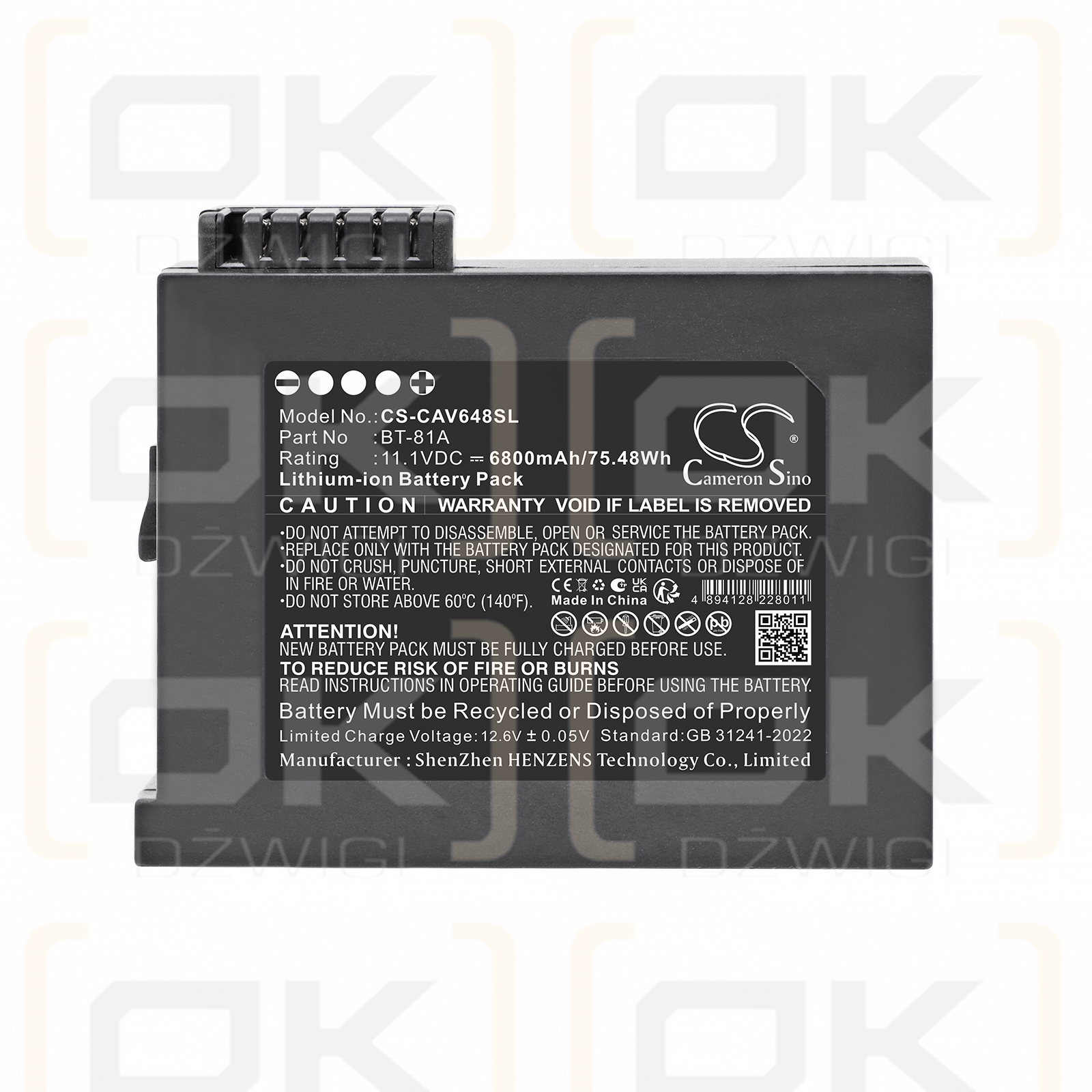 Bateria zamienna do CETC AV6481 / BT-81 6800 mAh Li-ion 11.1 V (Cameron Sino)