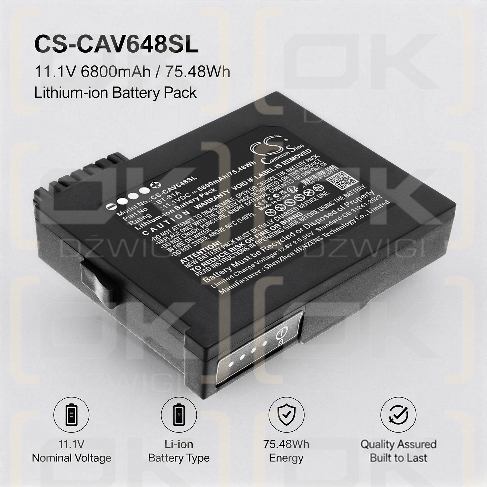 Bateria zamienna do CETC AV6481 / BT-81 6800 mAh Li-ion 11.1 V (Cameron Sino)