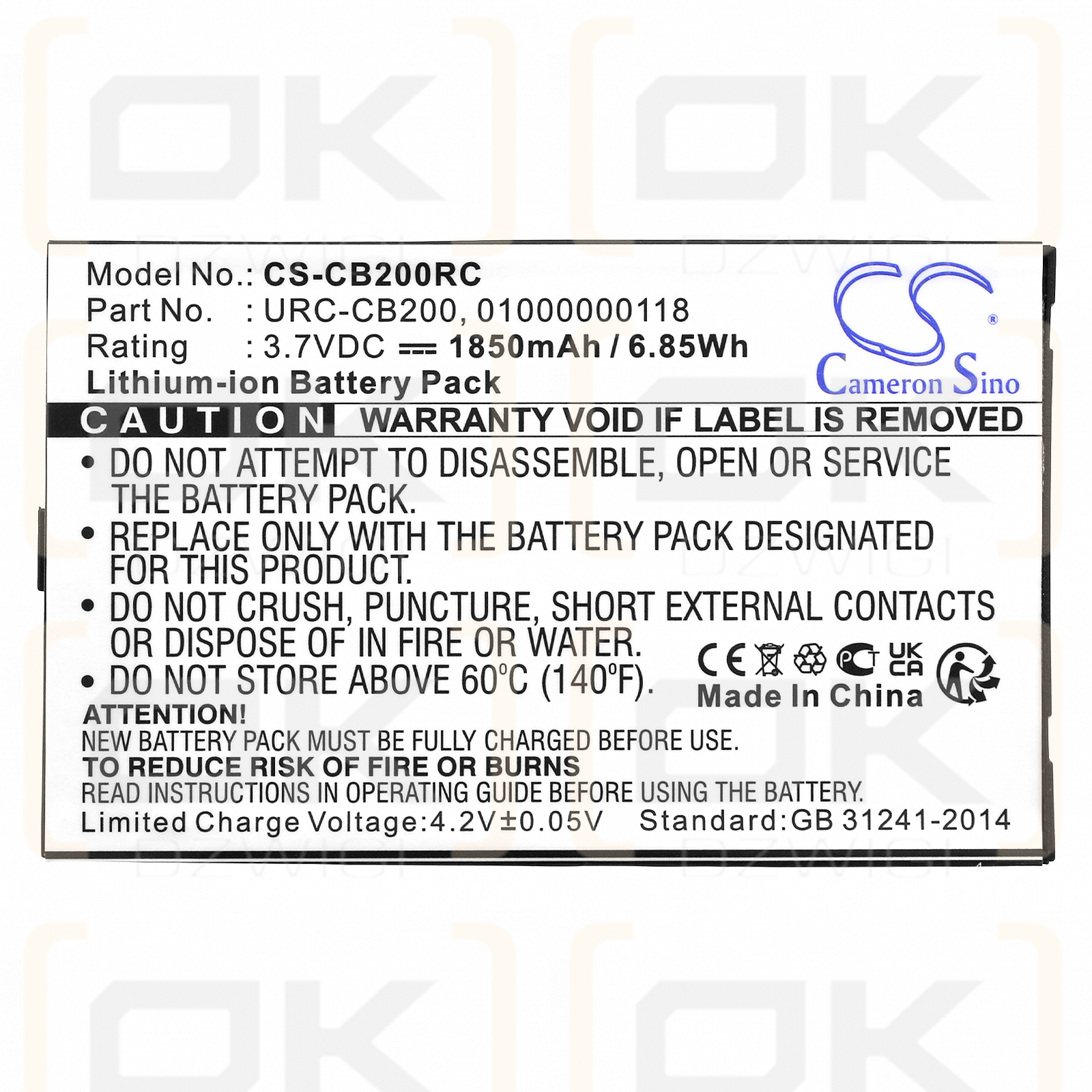 Controlador Sonos CR200 / URC-CB200 1850mAh Li-ion 3.7V (Cameron Sino)