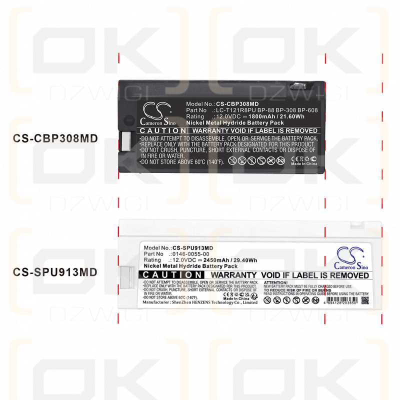 Ersatzakku für Colin Medical PRESSMATE NXT / BP-88 1800 mAh Ni-MH 12 V (Cameron Sino)