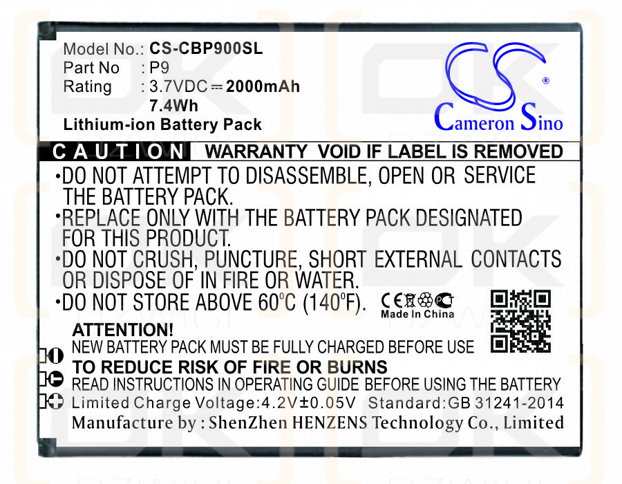 Cubot P9 / P9 2000 mAh Li-Ion 3,7 V (Cameron Sino)