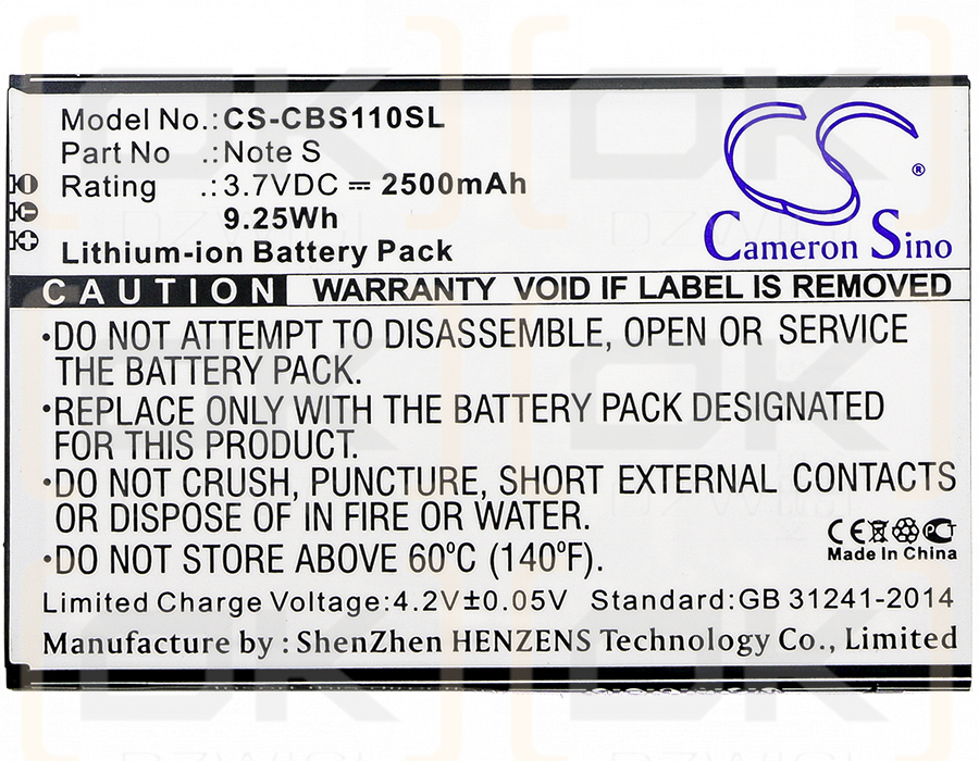 Cubot Note S / Note S 2500mAh Li-ion 3.7V (Cameron Sino)