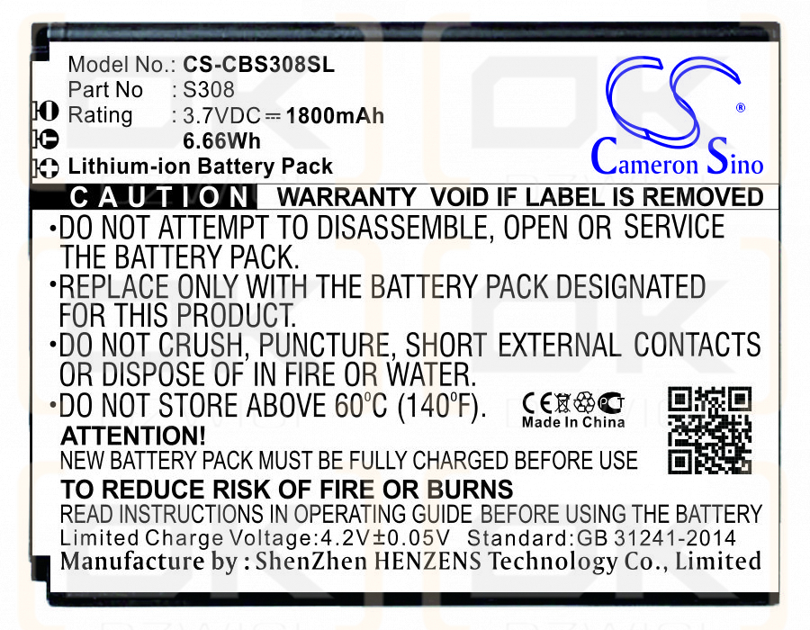 Cubot S308 / S308 1800mAh Li-ion 3.7V (Cameron Sino)