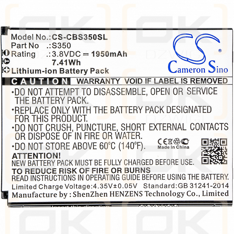 Cubot S350 / S350 1950 mAh Li-Ion 3,8 V (Cameron Sino)