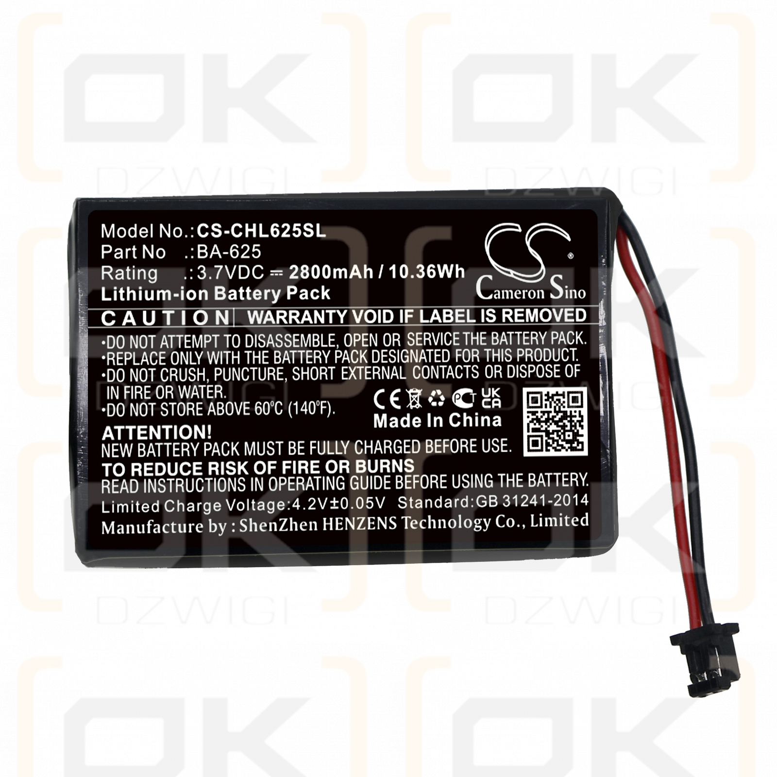 CATEYE HL-EL625RC / BA-625 2800mAh Li-ion 3.7V (Cameron Sino)