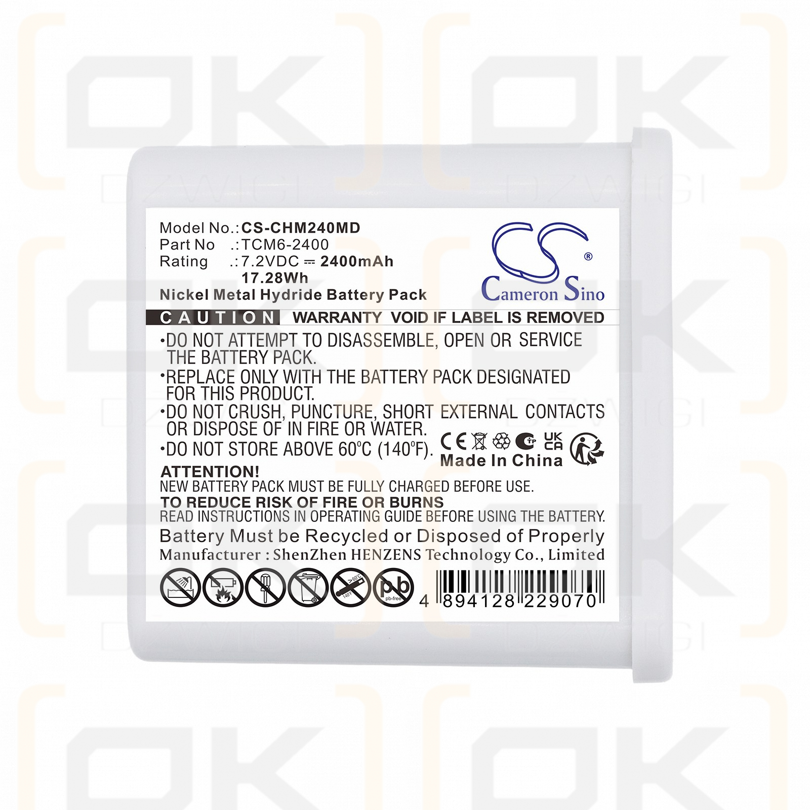 Ersatzakku für ChoiceMMed VI-200A / 43.888.9117 2400 mAh Ni-MH 7,2 V (Cameron Sino)