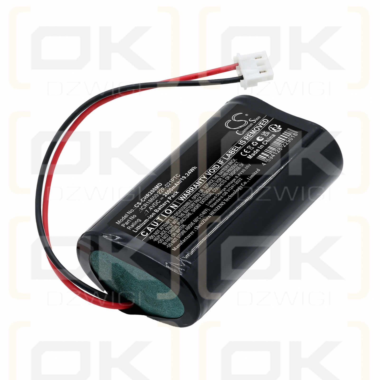 Ersatzakku für CHARMCARE ACCURO Vielseitiges Pulsoximeter für die Krankenstation / ICR18650 22F-021PTC 2600 mAh Li-Ion 7,4 V (Cameron Sino)