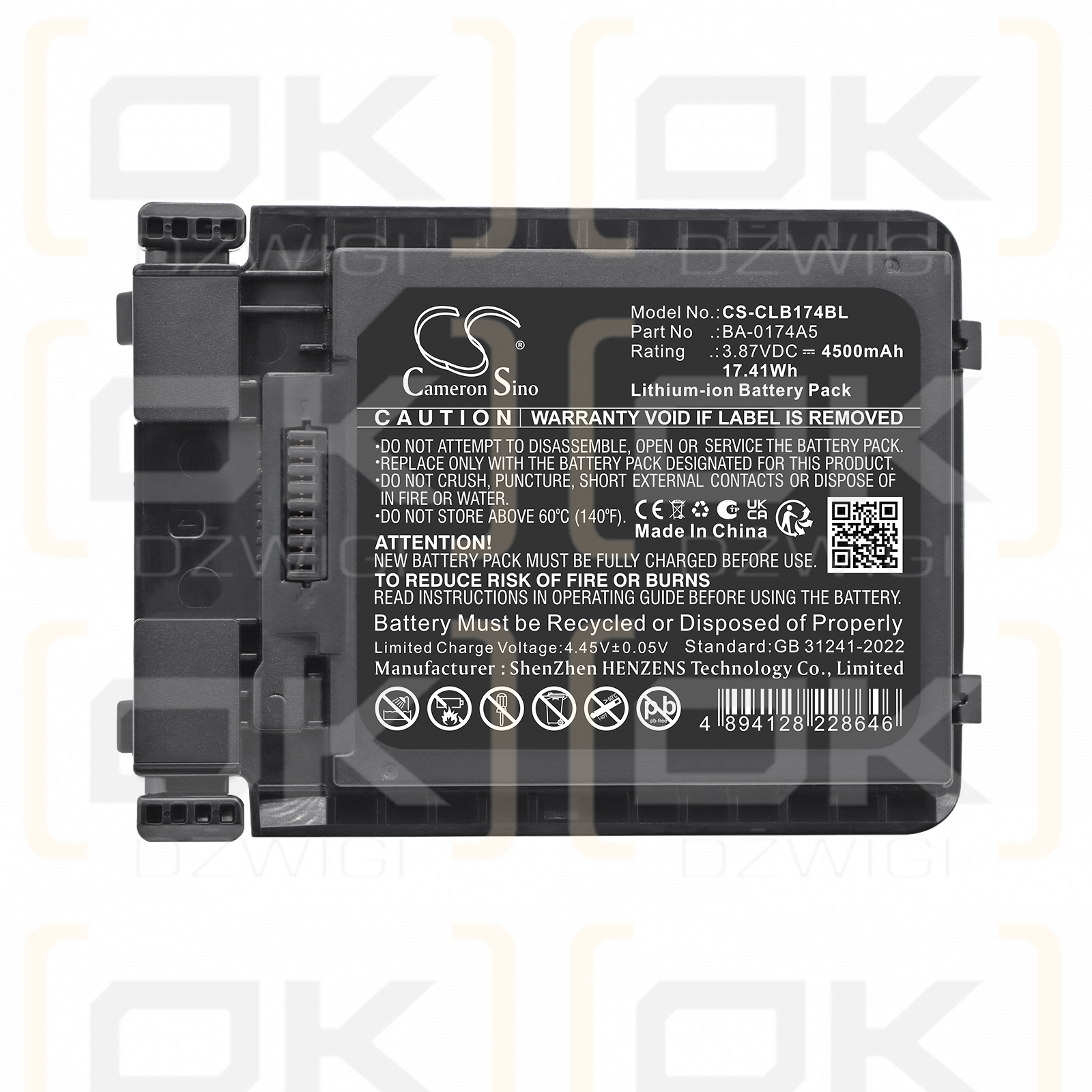 Bateria zamienna do CipherLAB  RS38WO / BA-0174A5 4500 mAh Li-ion 3.87 V (Cameron Sino)