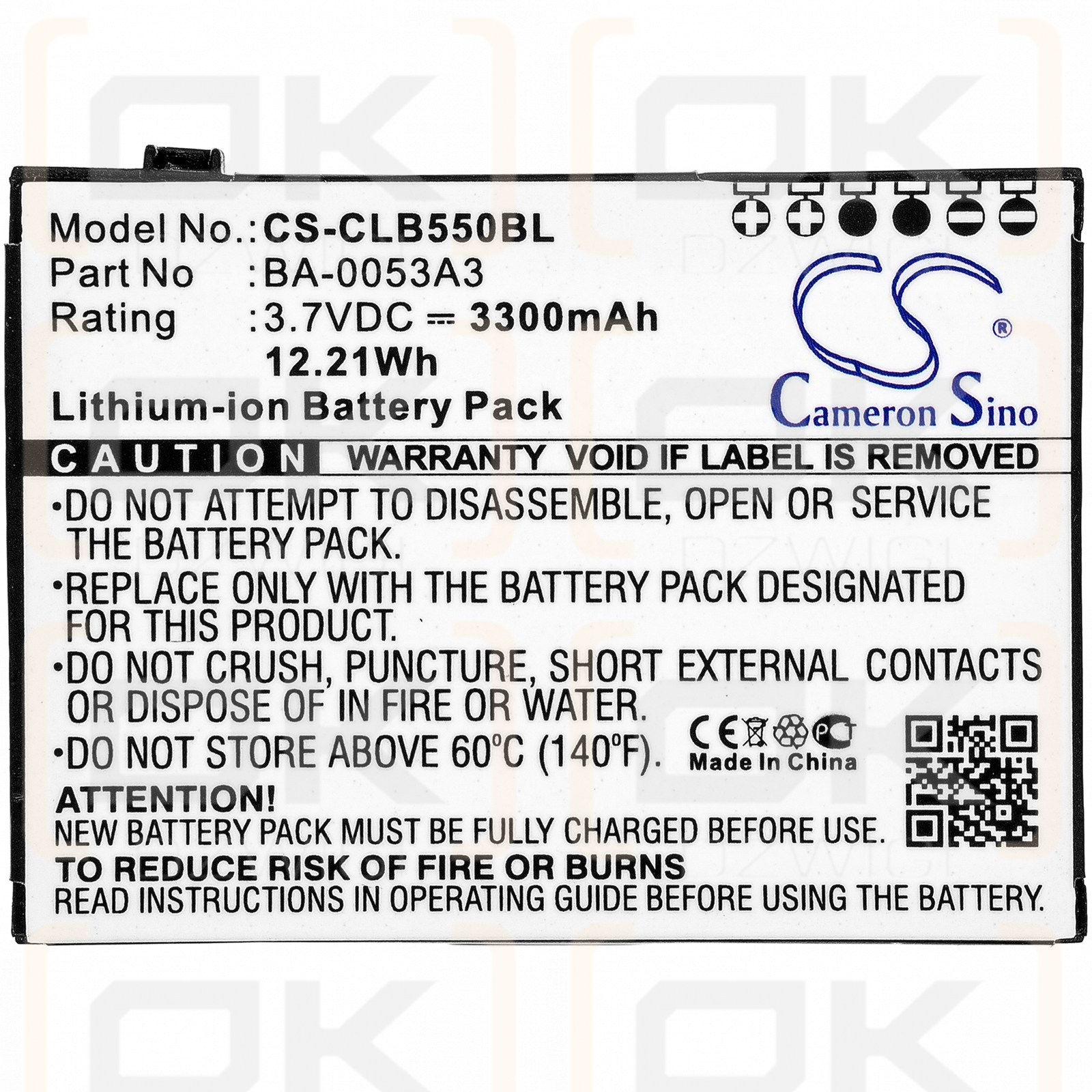 CipherLab CP50 / BA-0053A3 3300mAh Li-ion 3.7V (Cameron Sino)