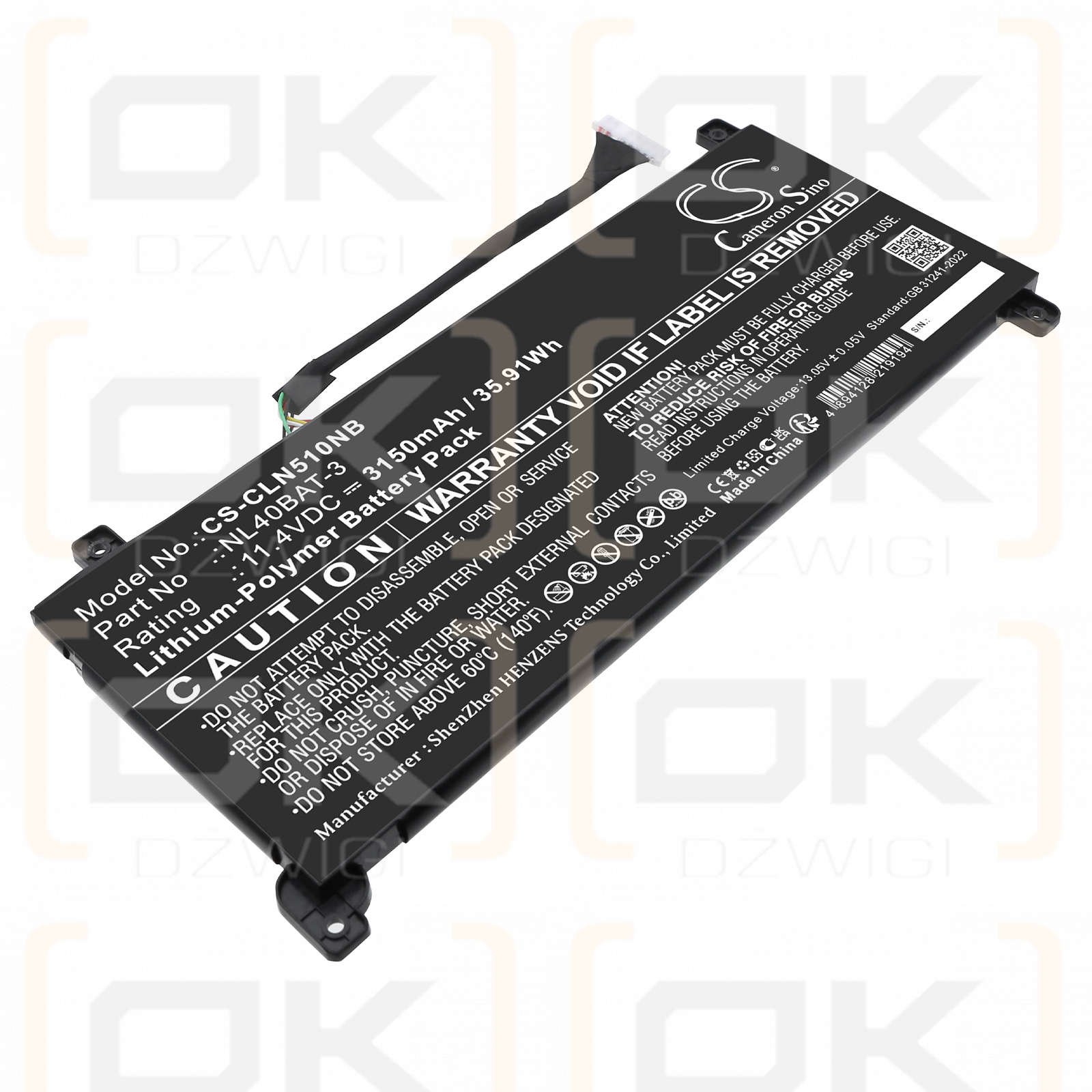 Clevo NL55PU / NL40BAT-3 3150 mAh Li-Polymer 11,4 V (Cameron Sino)