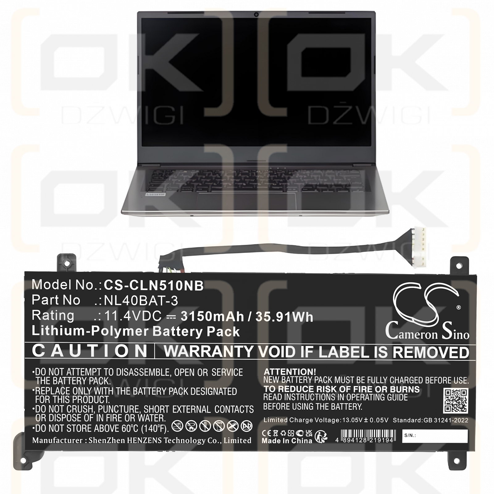 Clevo NL55PU / NL40BAT-3 3150 mAh Li-Polymer 11,4 V (Cameron Sino)