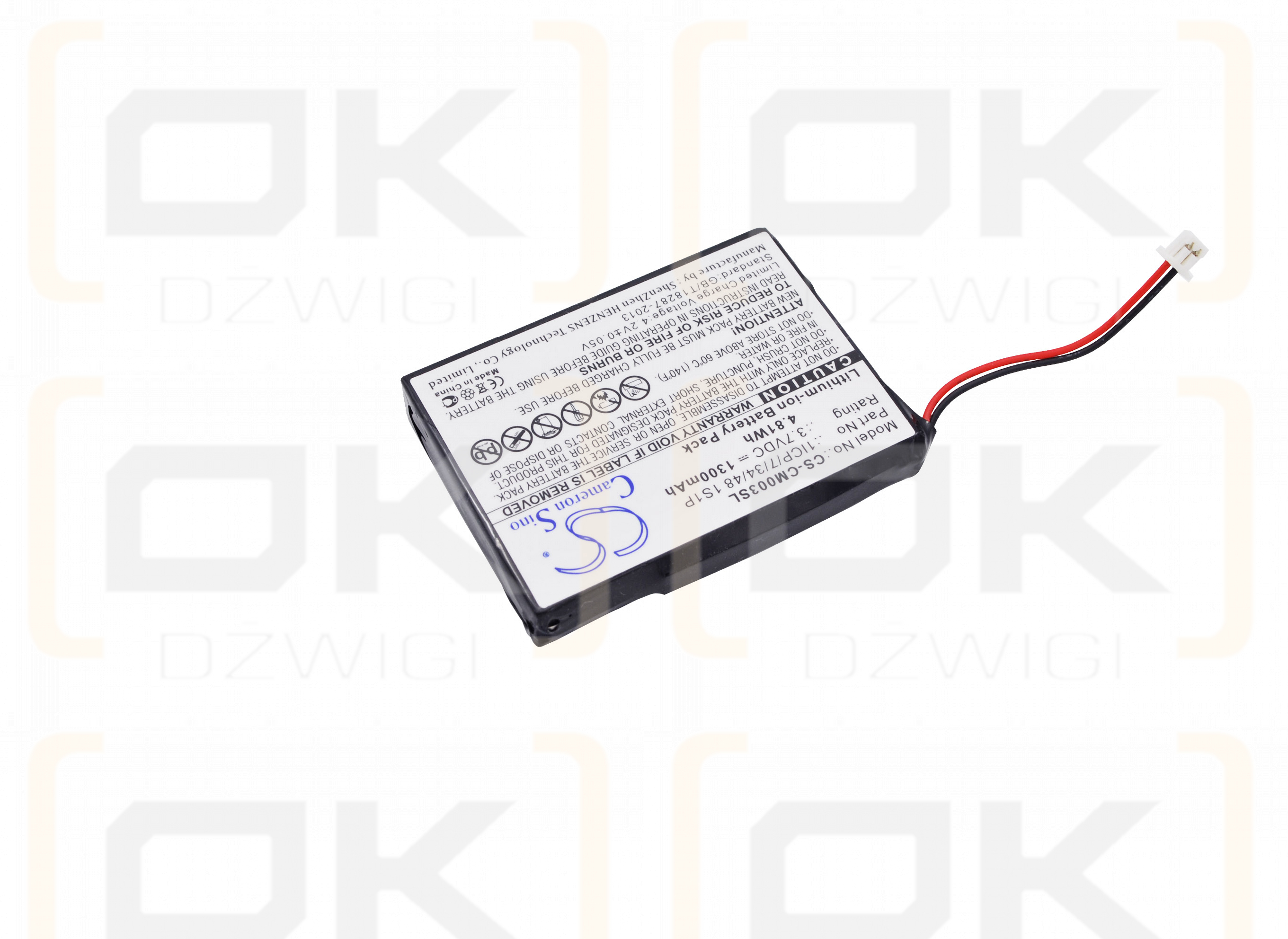 Kundenspezifischer Akku / 1ICP/7/34/48 1S1P 1300 mAh Li-Ion 3,7 V (Cameron Sino)