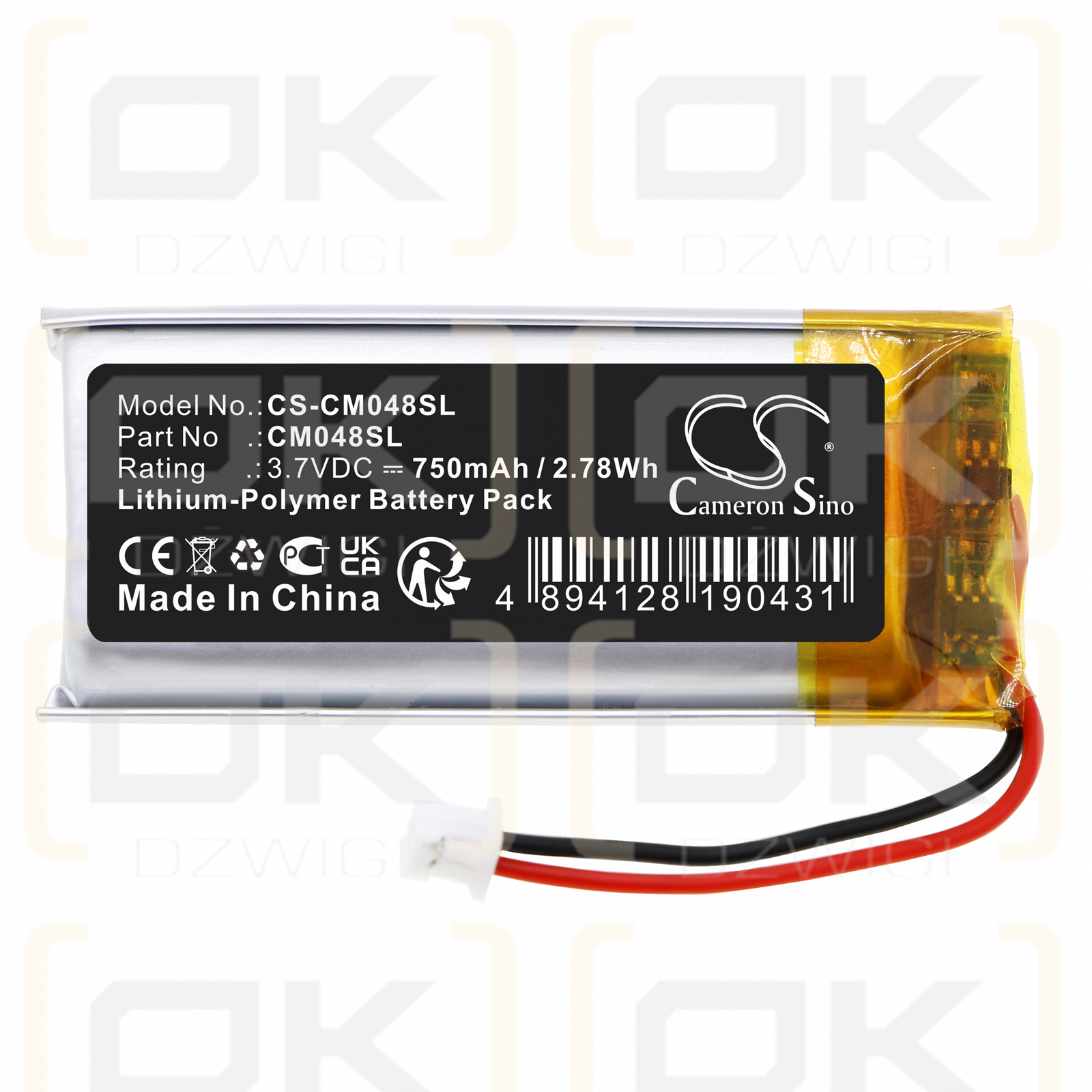  750mAh Li-Polymer 3.7V (Cameron Sino)