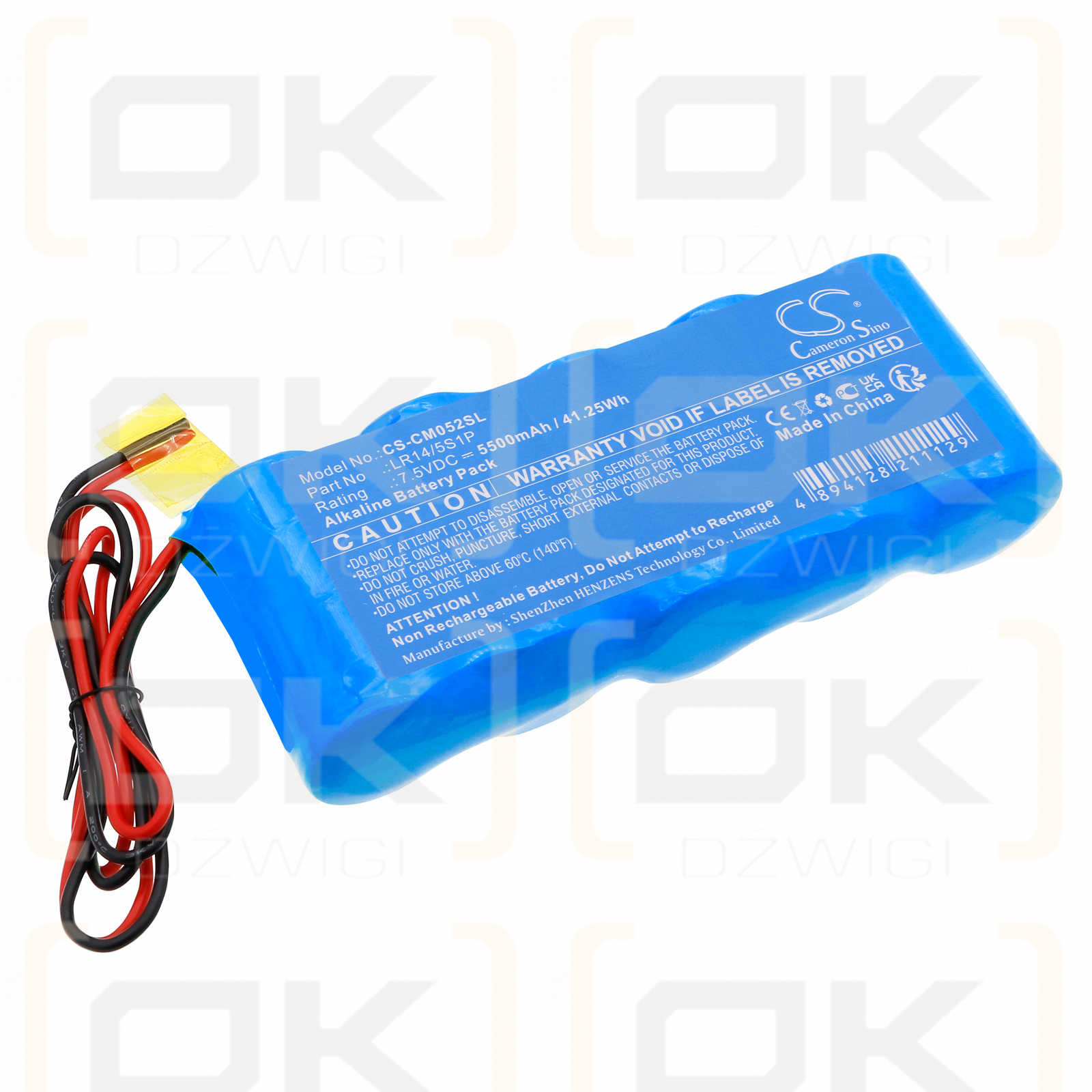 Custom Battery Pack / LR14/5S1P 5500mAh Alkaline 7.5V (Cameron Sino)