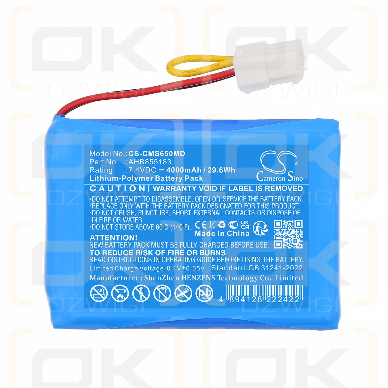 CONTEC HMS6500 / AHB855183 4000mAh Li-Polymer 7.4V (Cameron Sino)